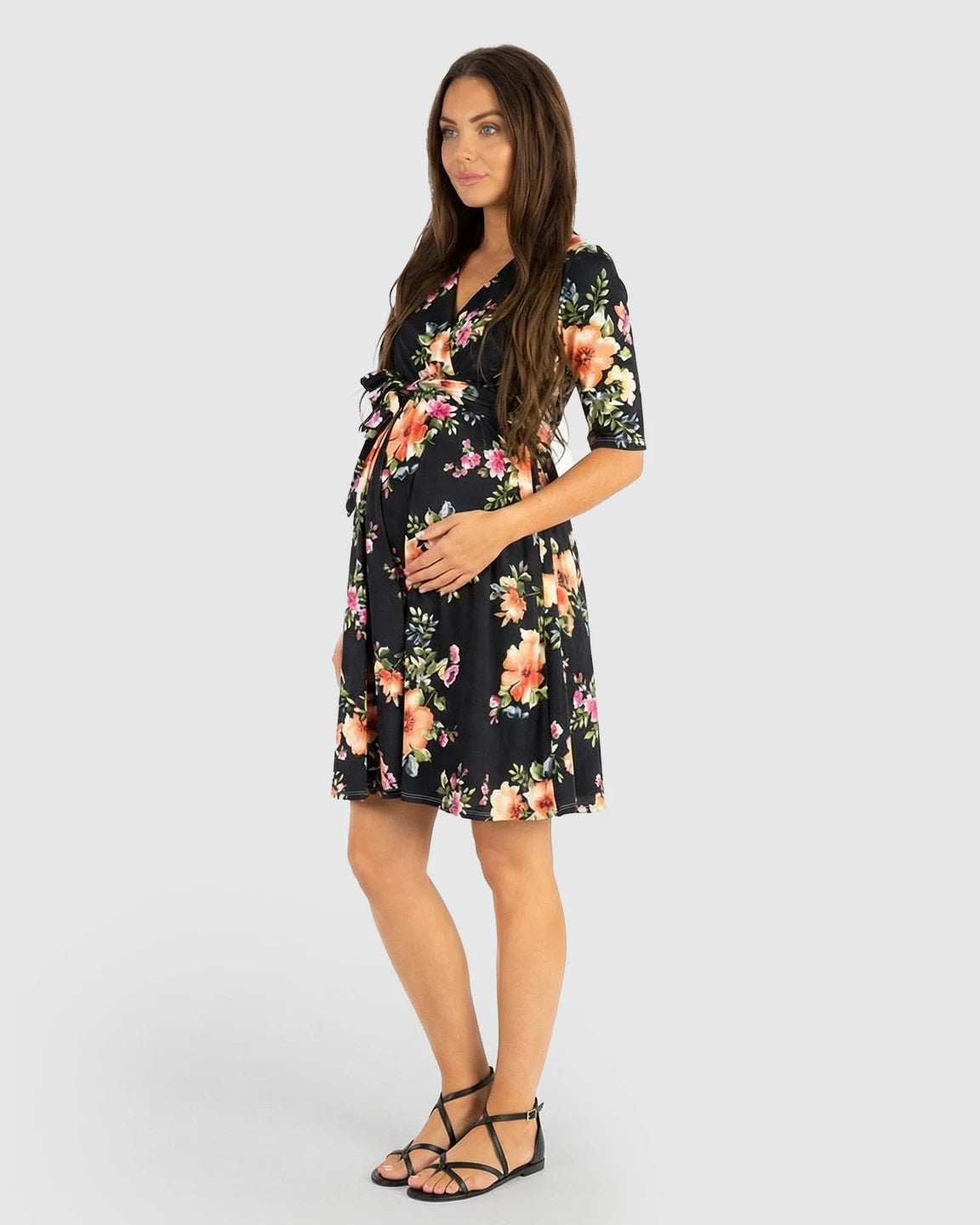 Tie-Waist Retro Floral Print Maternity Dress