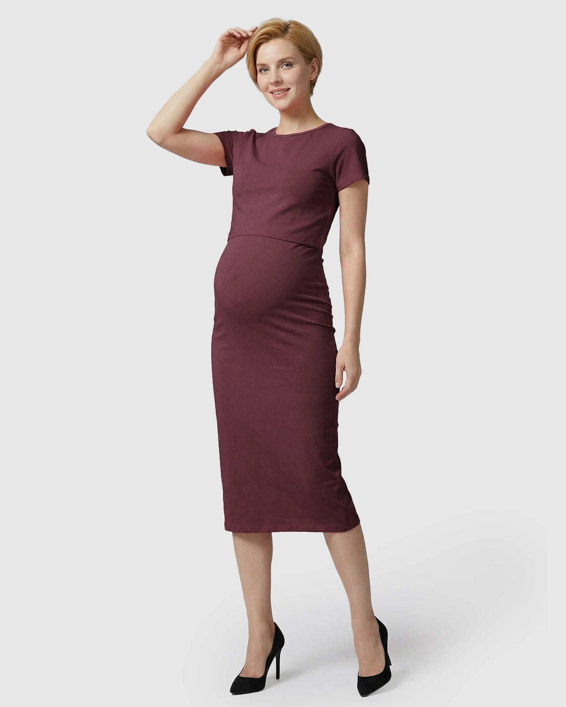 Lift-Up Nursing Access Pencil Skirt Maternity Midi Dress