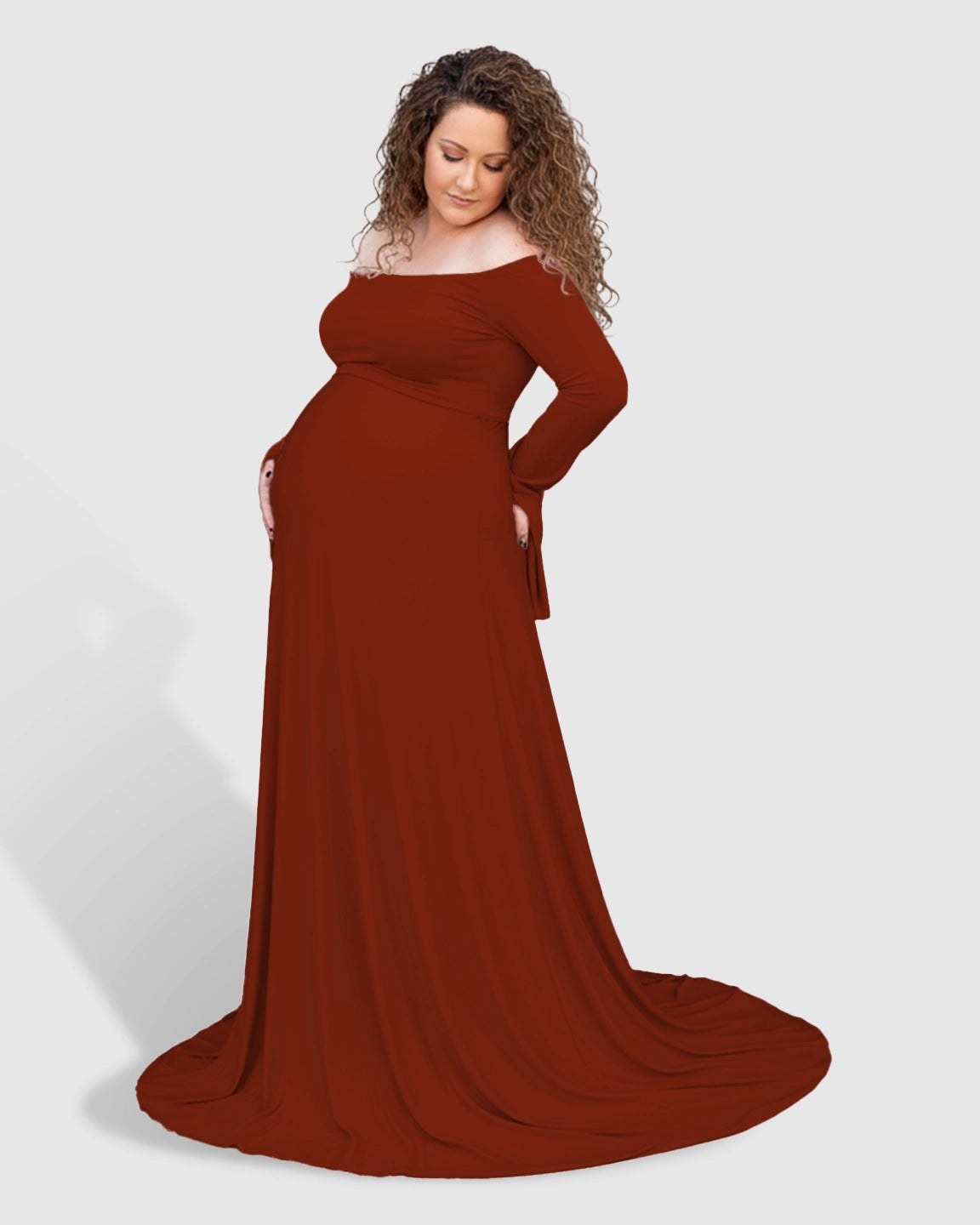 Off-Shoulder Bell Sleeve Boho Maternity Photoshoot Maxi Dress