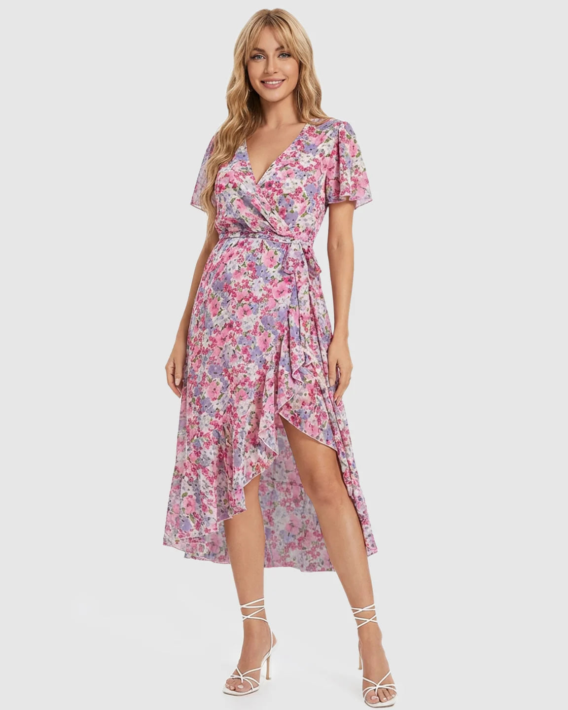 Floral V-neck Ruffled Hem Maternity Midi Dress