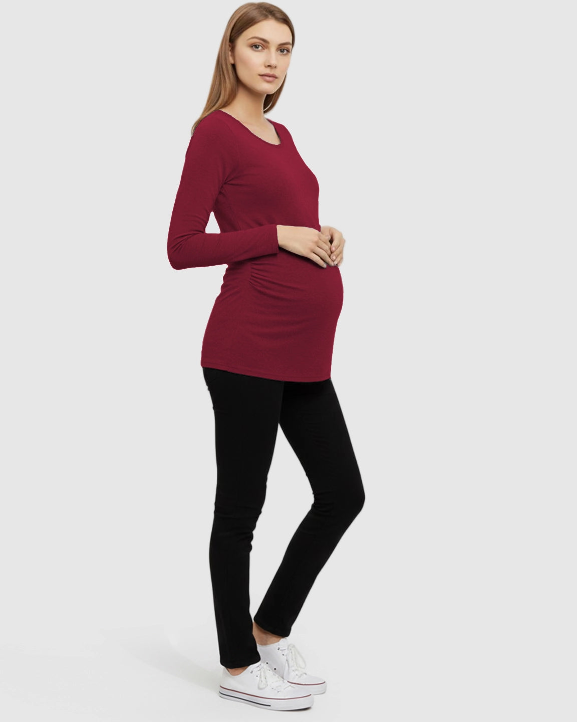 Side-Ruched Slim Fit Long Sleeve Maternity Top