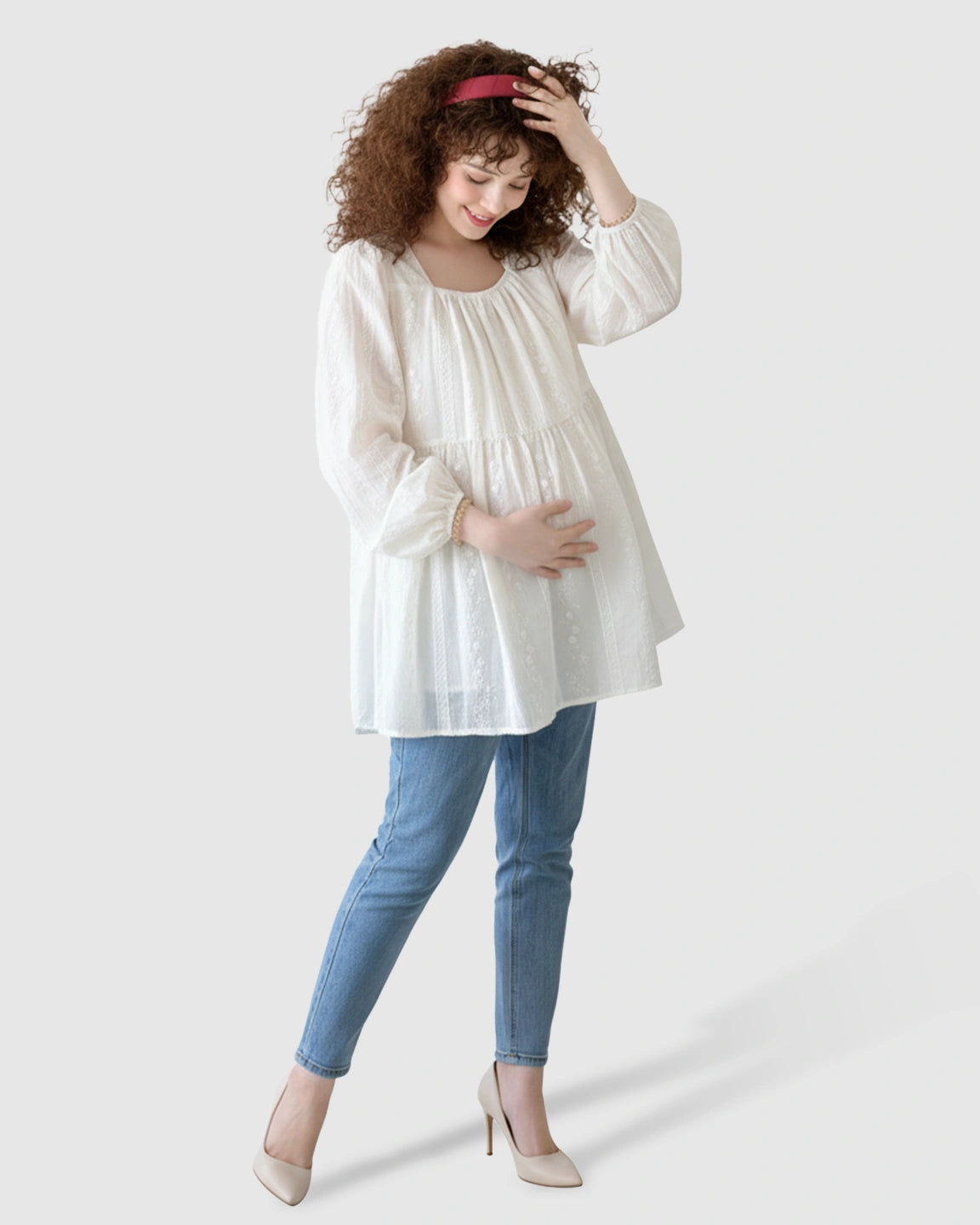 Embroidered Texture Korean-Style Maternity Tunic Top