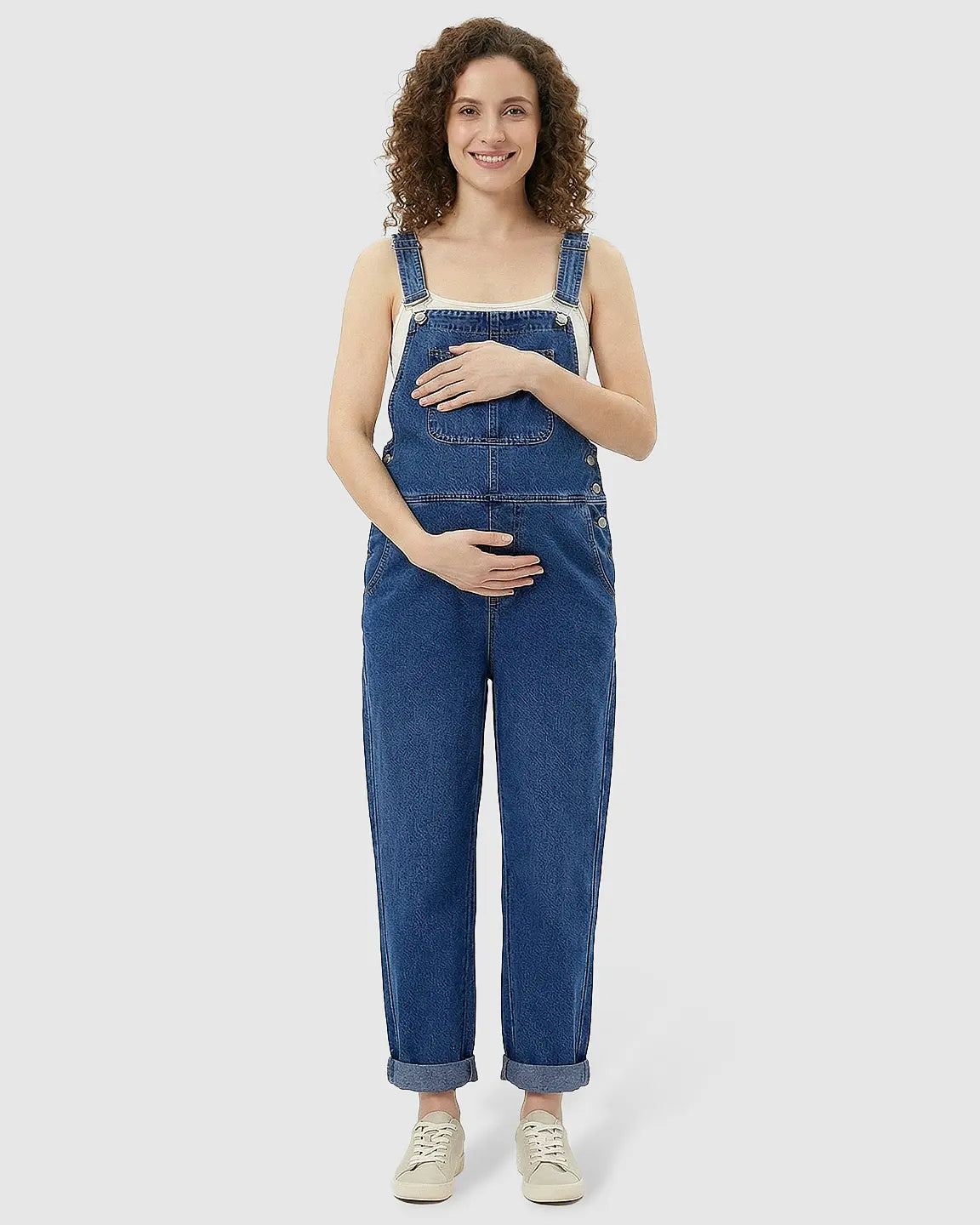 Adjustable Strap Loose Denim Maternity Jumpsuit