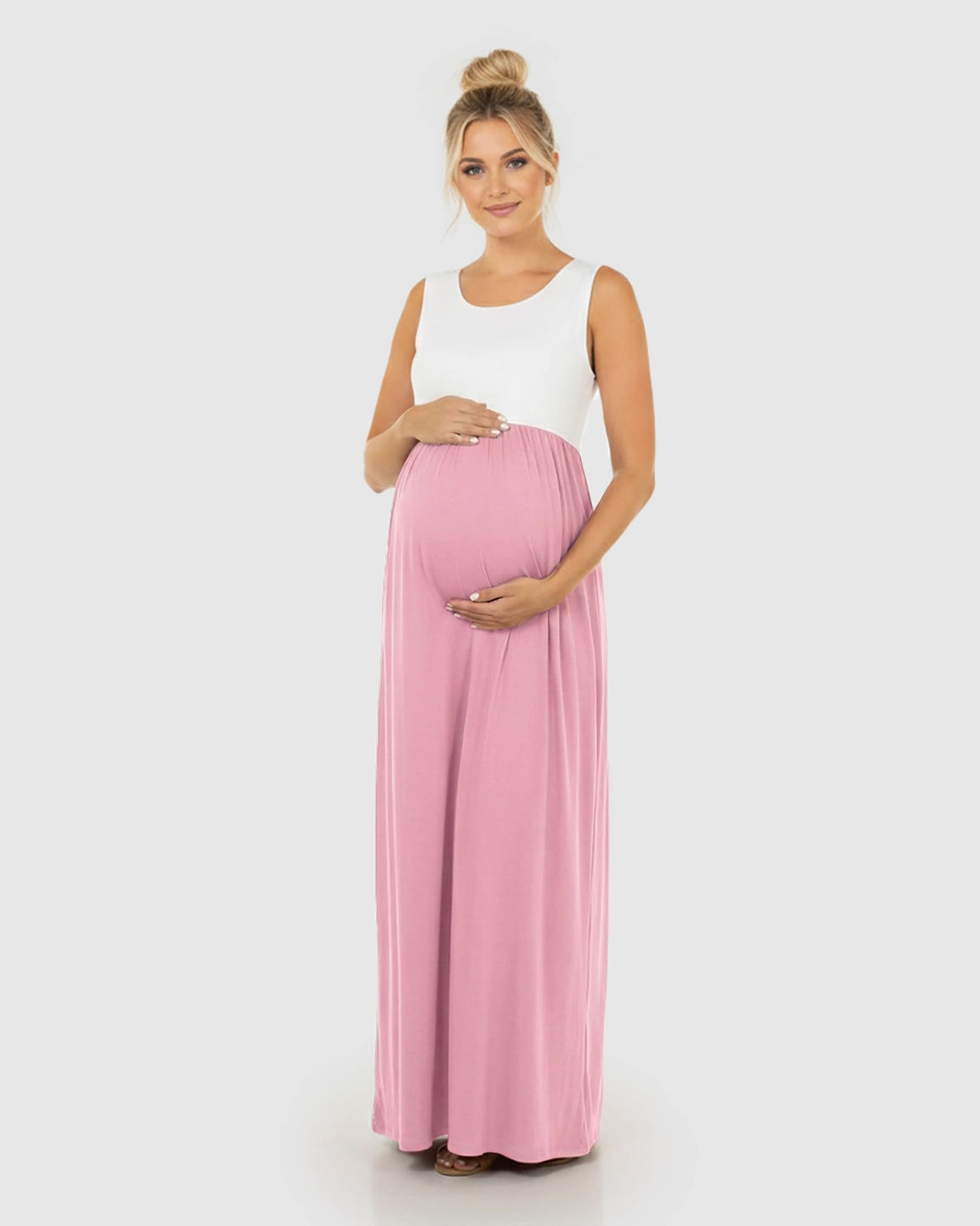Colorblock High-Waisted Maternity Maxi Dress