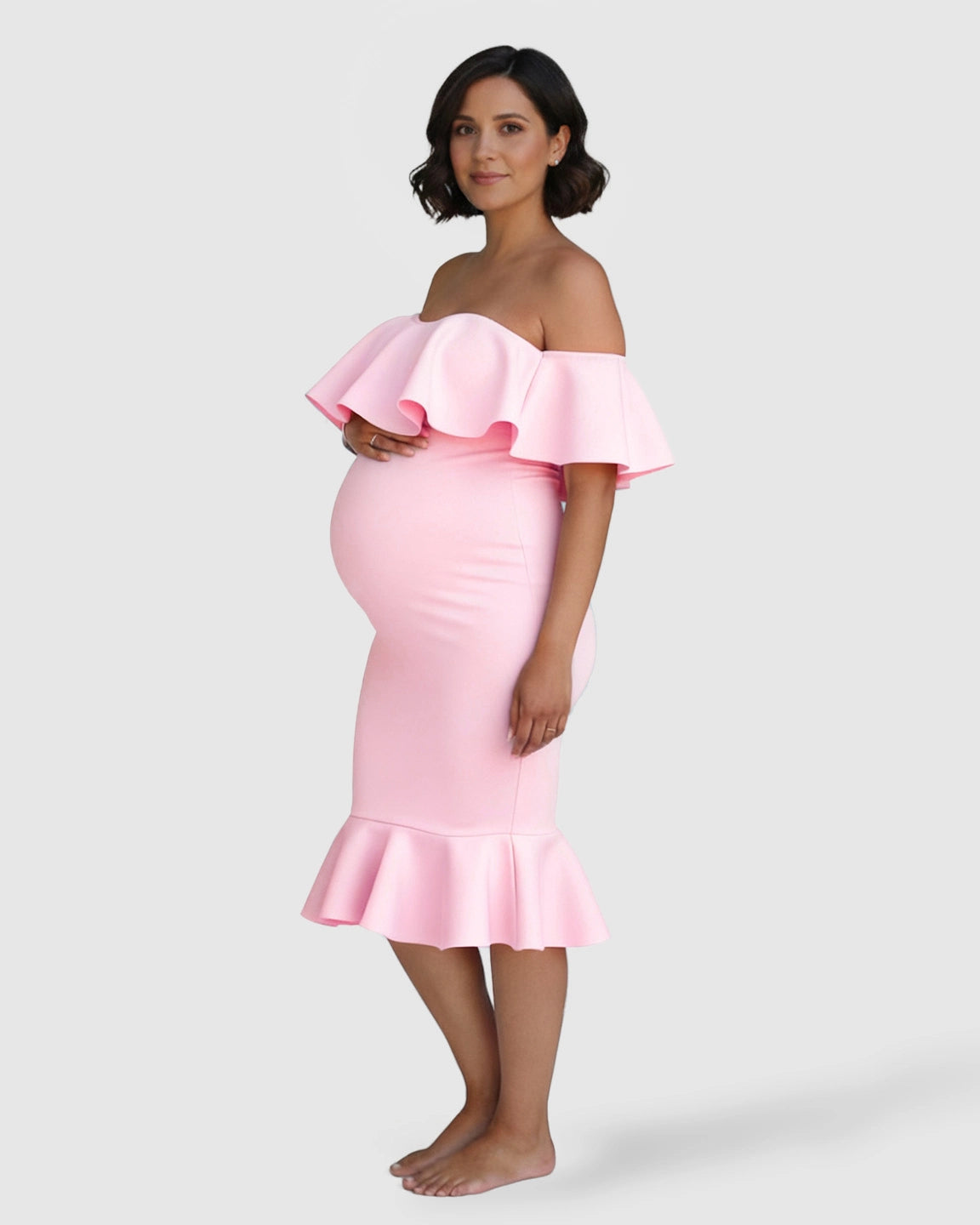 Ruffled Off-Shoulder Mermaid Hem Maternity Photography Gown