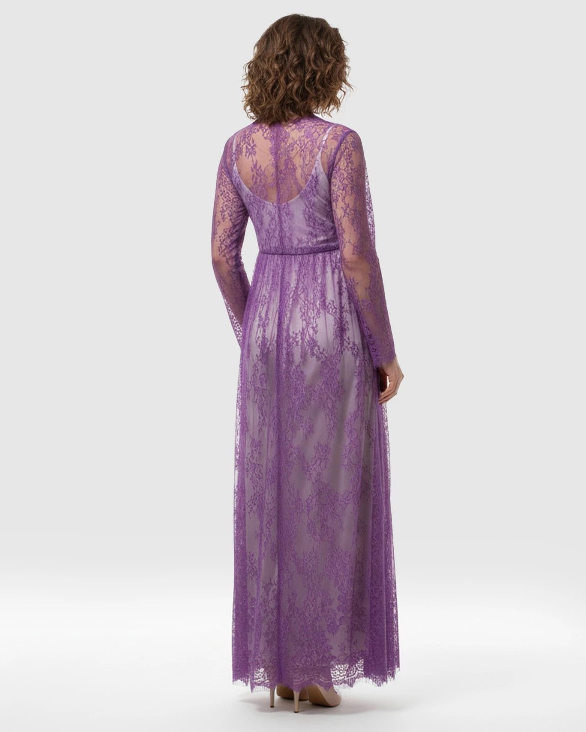 Sheer Floral Lace Empire Waist Maternity Maxi Dress