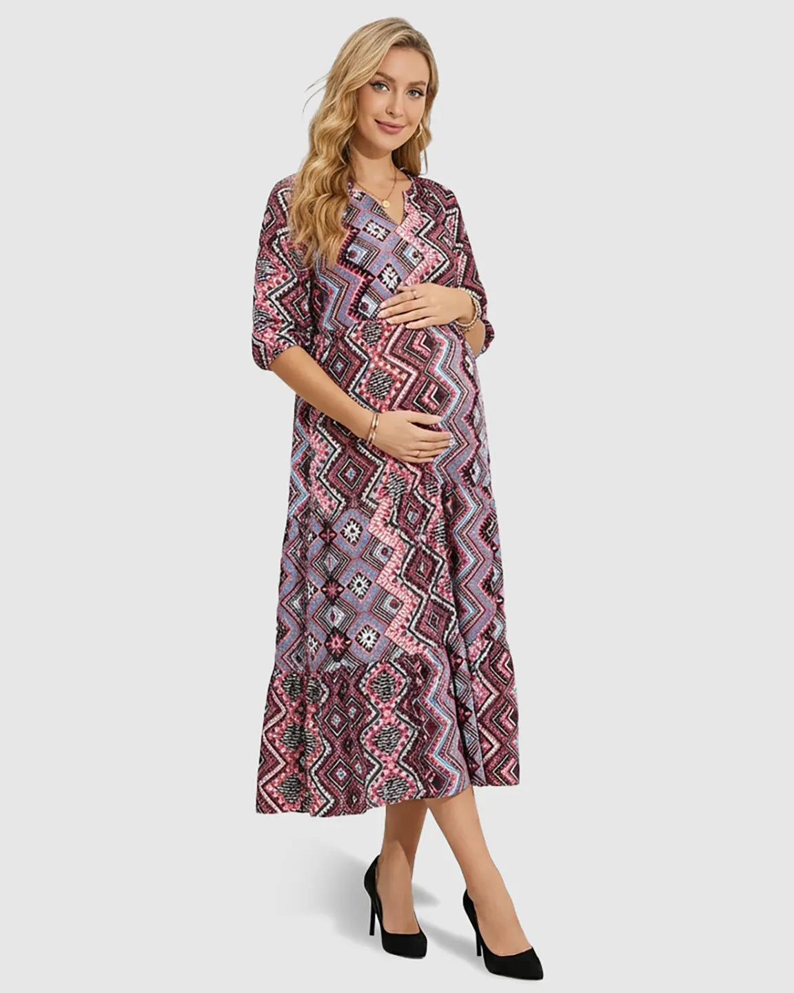 Bohemian Print A-line Maternity Maxi Dress