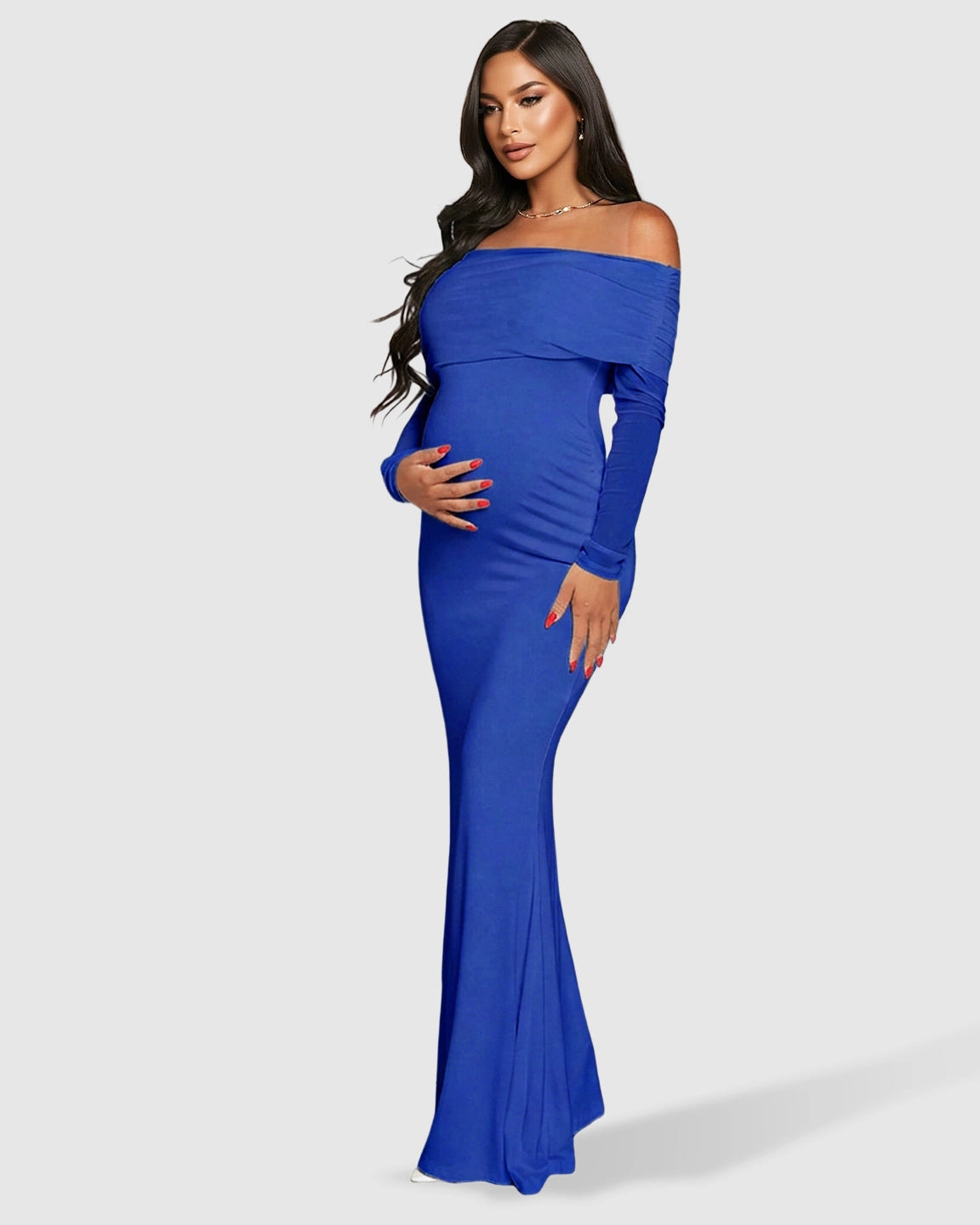 Draped Neck Mermaid Fit Maternity Maxi Dress
