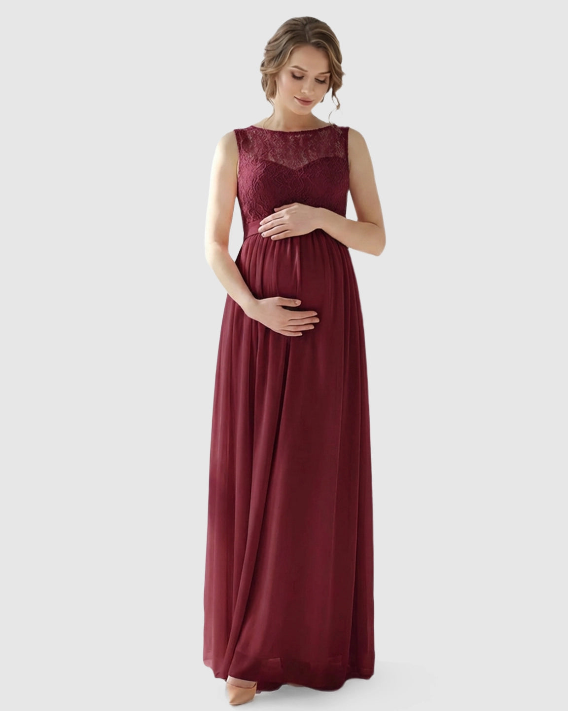 Lace Bodice Elegant Maternity Maxi Dress