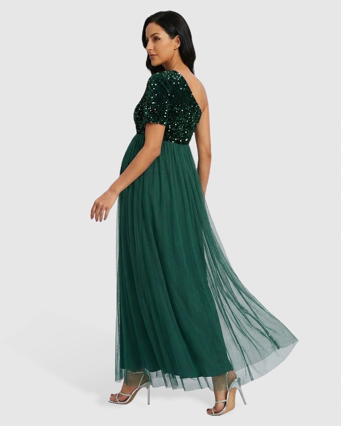Sequin One-Shoulder Dreamy Maternity Maxi Dress