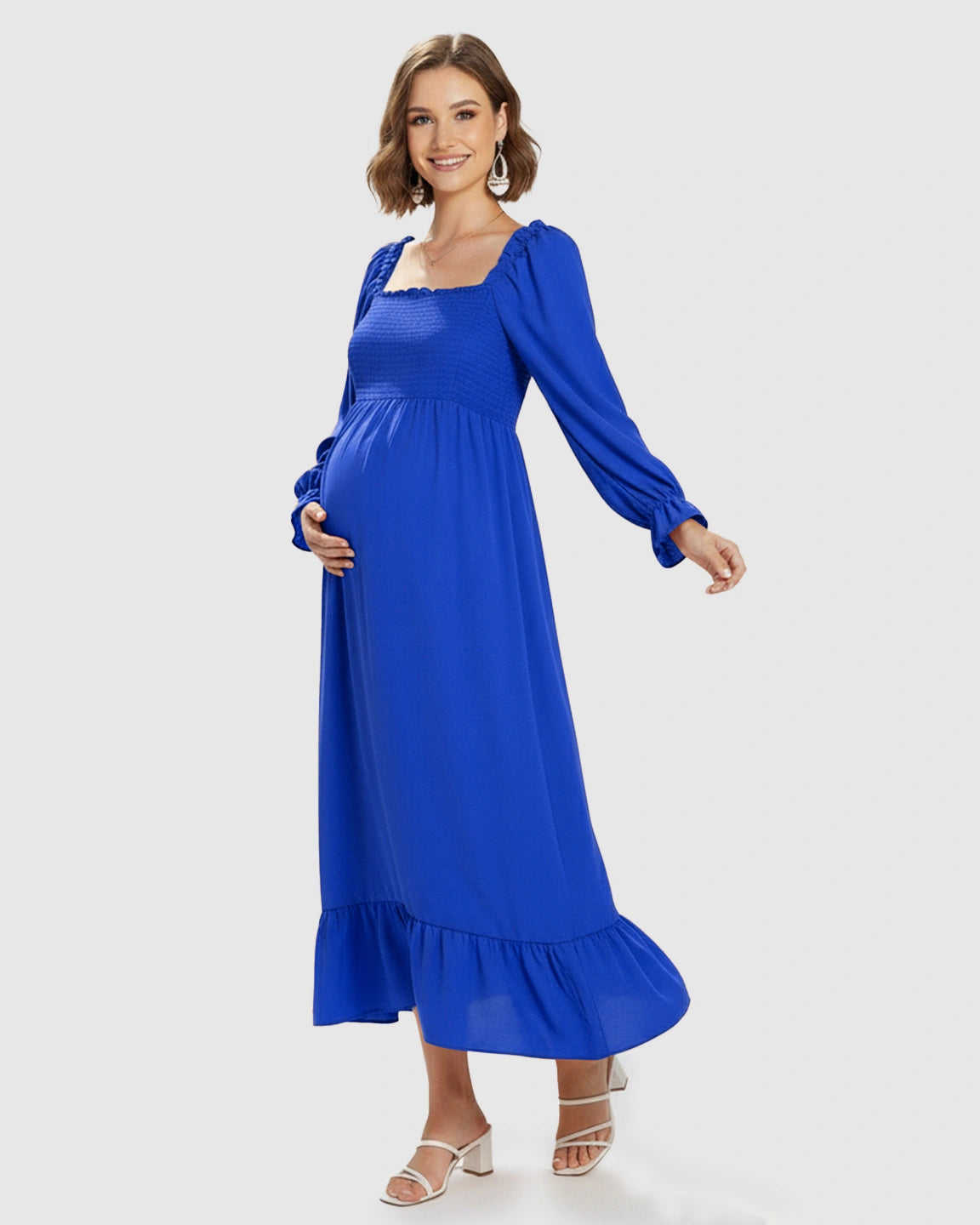 Bishop Sleeves Retro Elegant Maternity Maxi Dress
