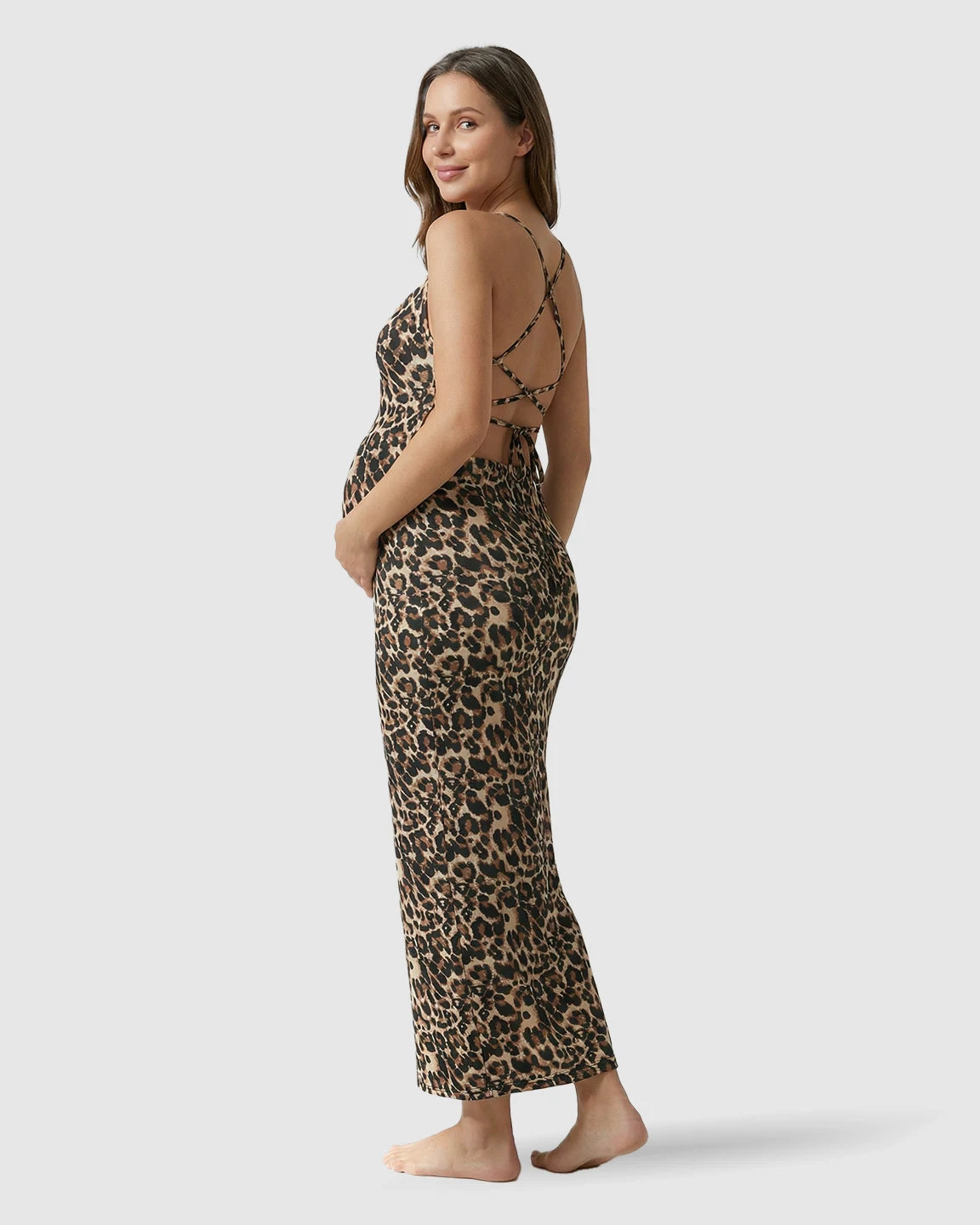 Butt-Lifting Leopard Bodycon Maternity Maxi Dress