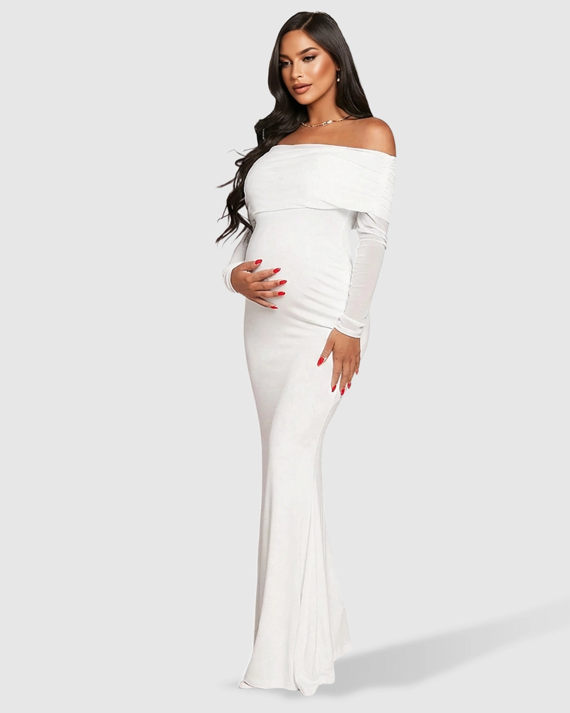 Draped Neck Mermaid Fit Maternity Maxi Dress