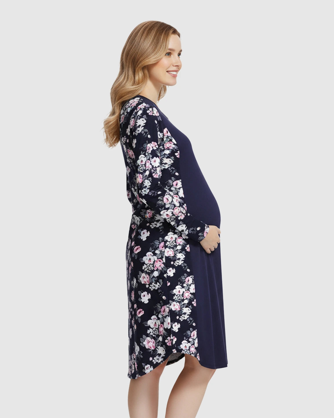 Floral Sleeves Flared Maternity Dress