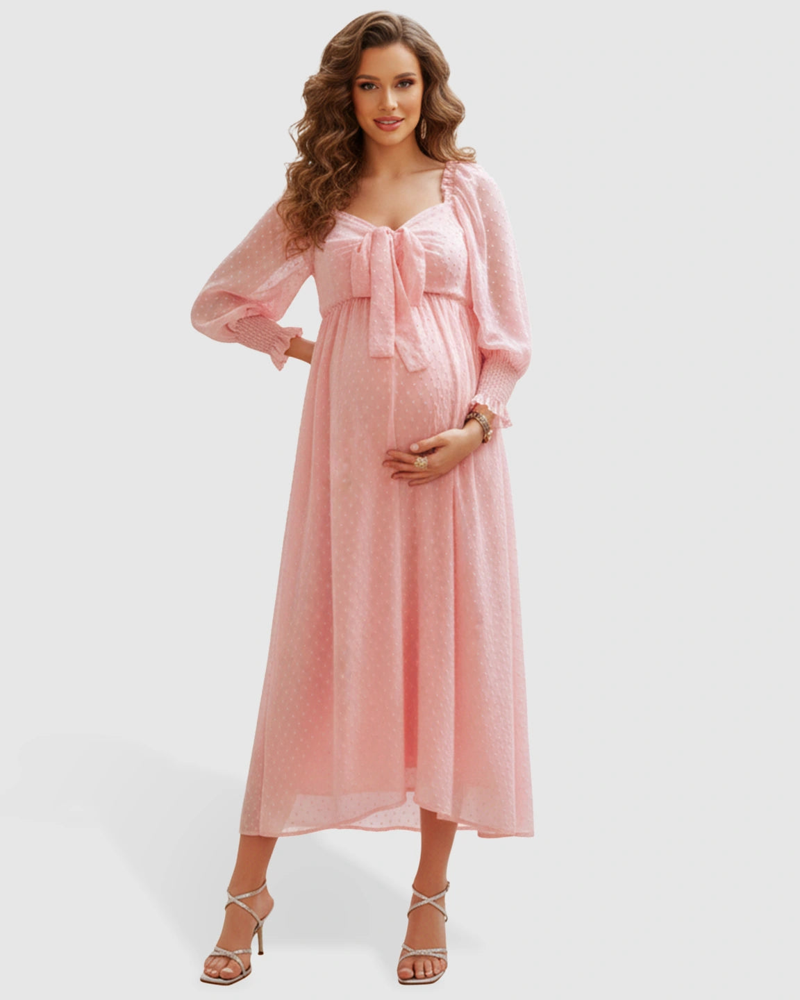 Long-sleeve Polka-dot Maternity Maxi Dress