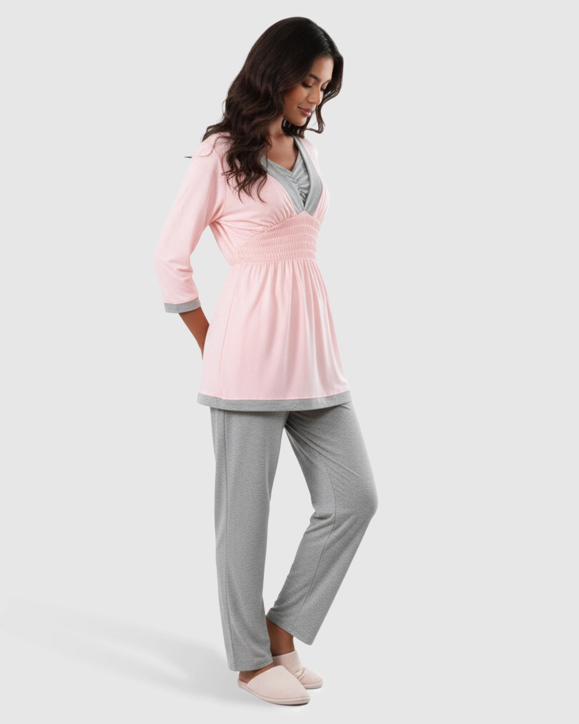 Smocked Waist Two-Tone Maternity & Nursing Lounge Set