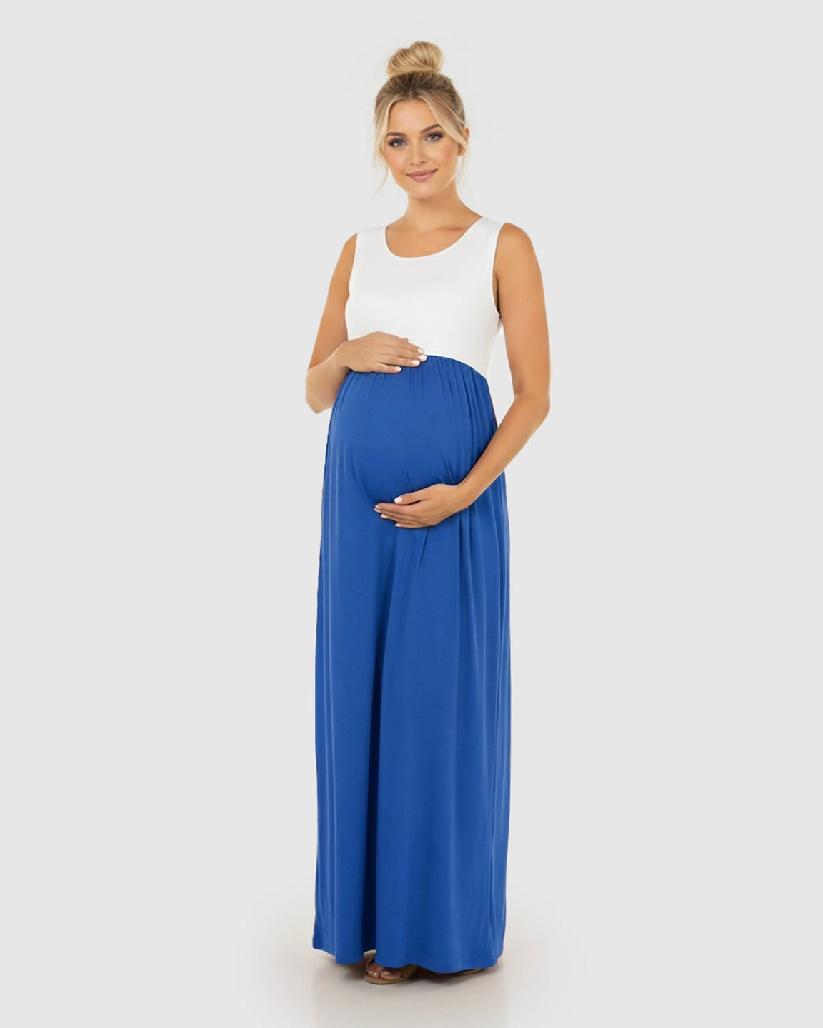 Colorblock High-Waisted Maternity Maxi Dress