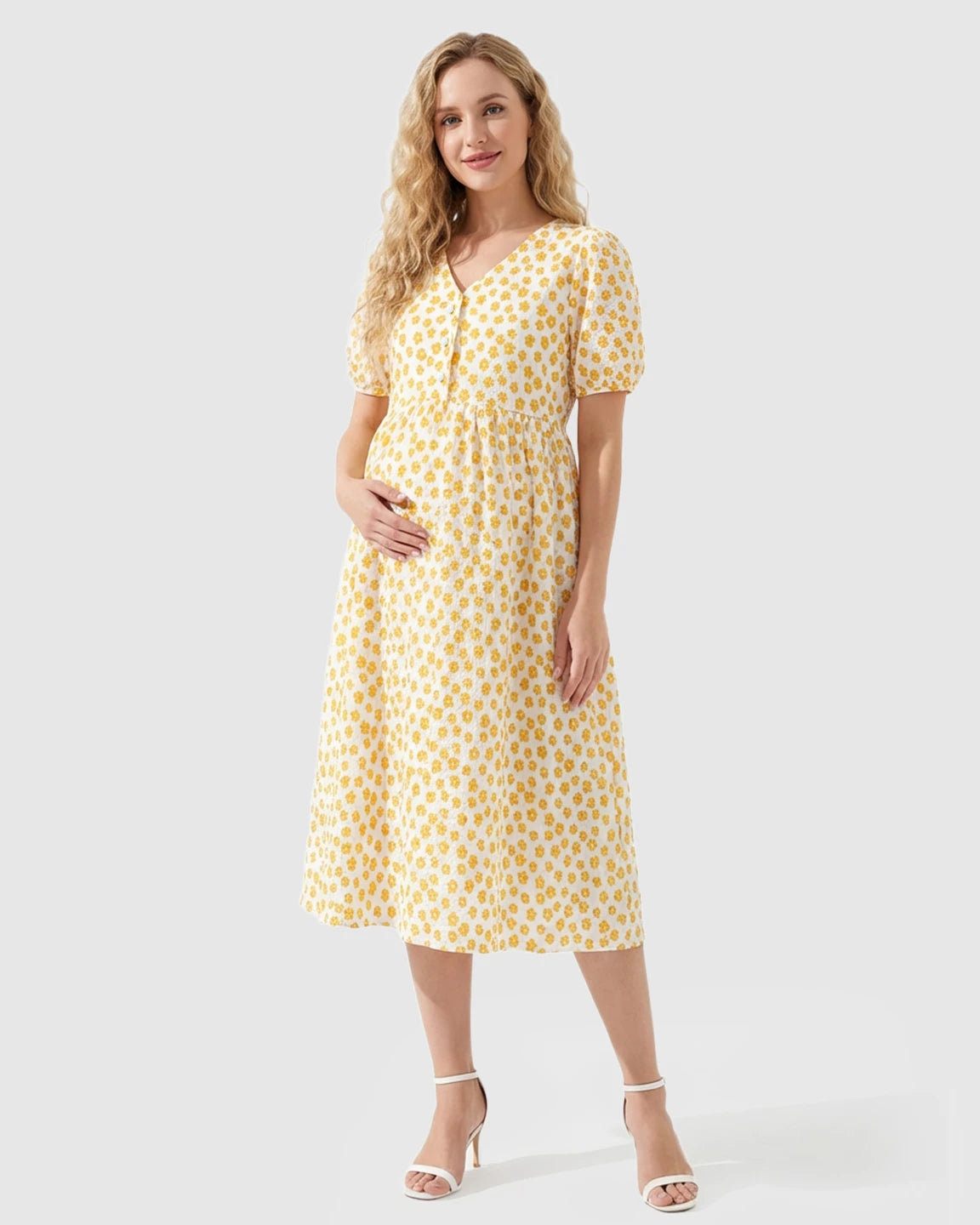 Button-Front Floral Print Maternity Nursing Dress
