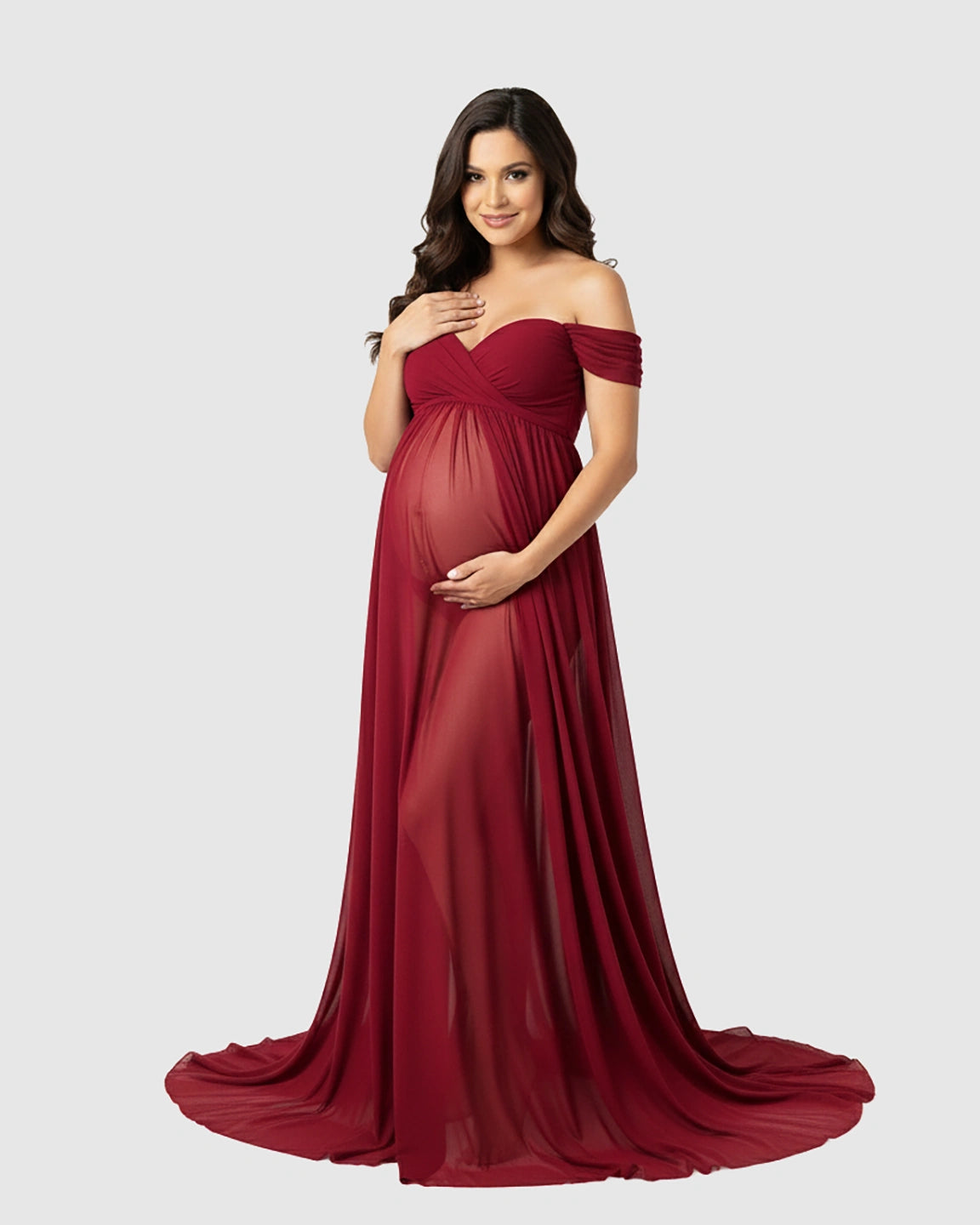 Off Shoulder Laced Flowing Maternity Maxi Dress