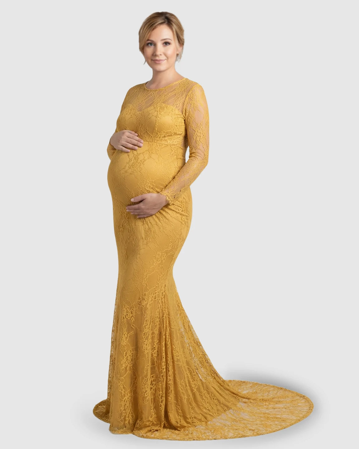 Sheer Lace Trumpet Maternity Photoshoot Gown