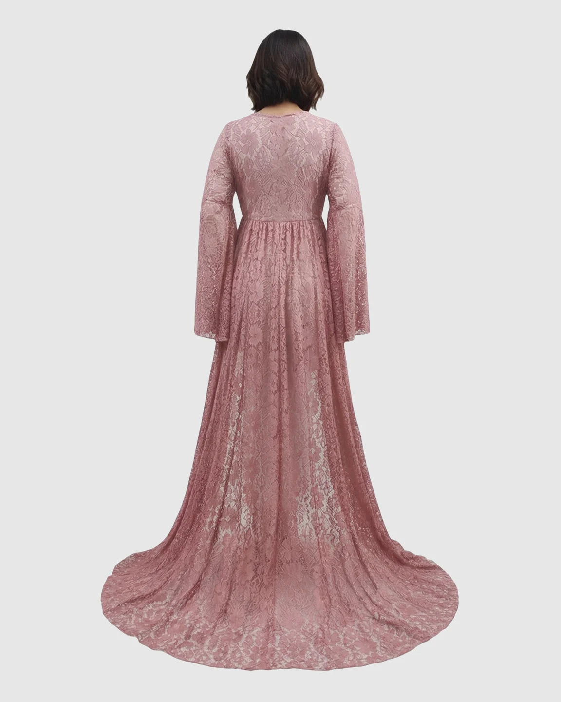 Long Bell Sleeve See Through Maternity Gown