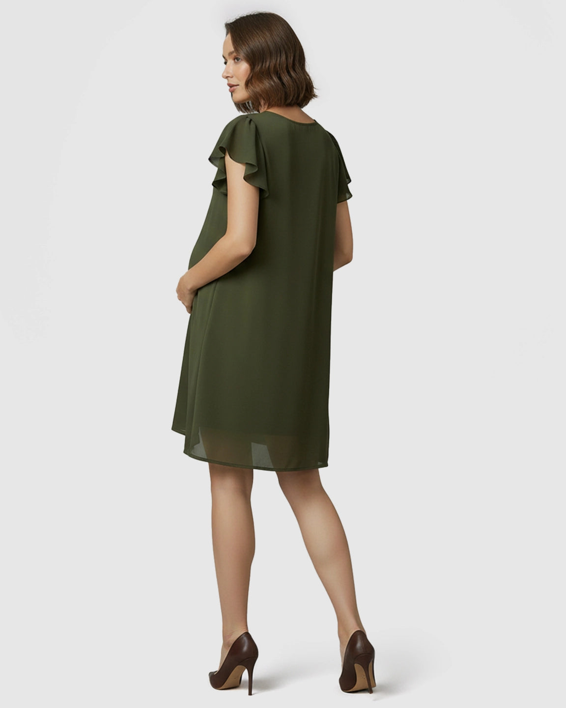 Ruffle Sleeves Shift Silhouette Maternity Mini Dress