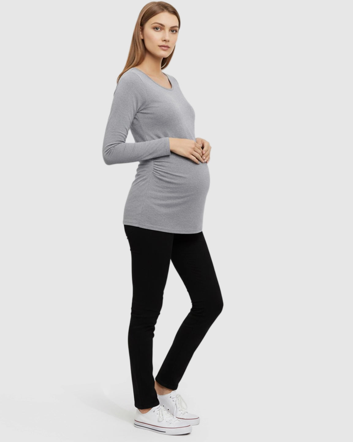 Side-Ruched Slim Fit Long Sleeve Maternity Top