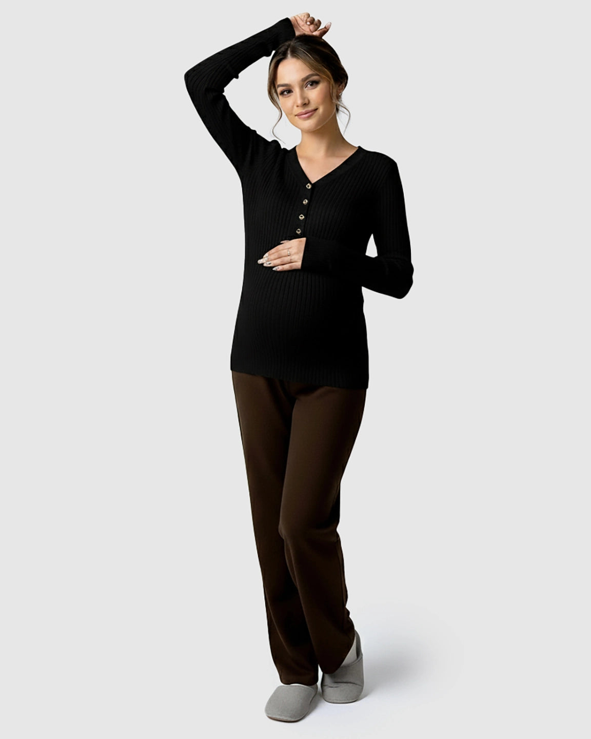 Ribbed Korean V-Neck Maternity Nursing Sweater