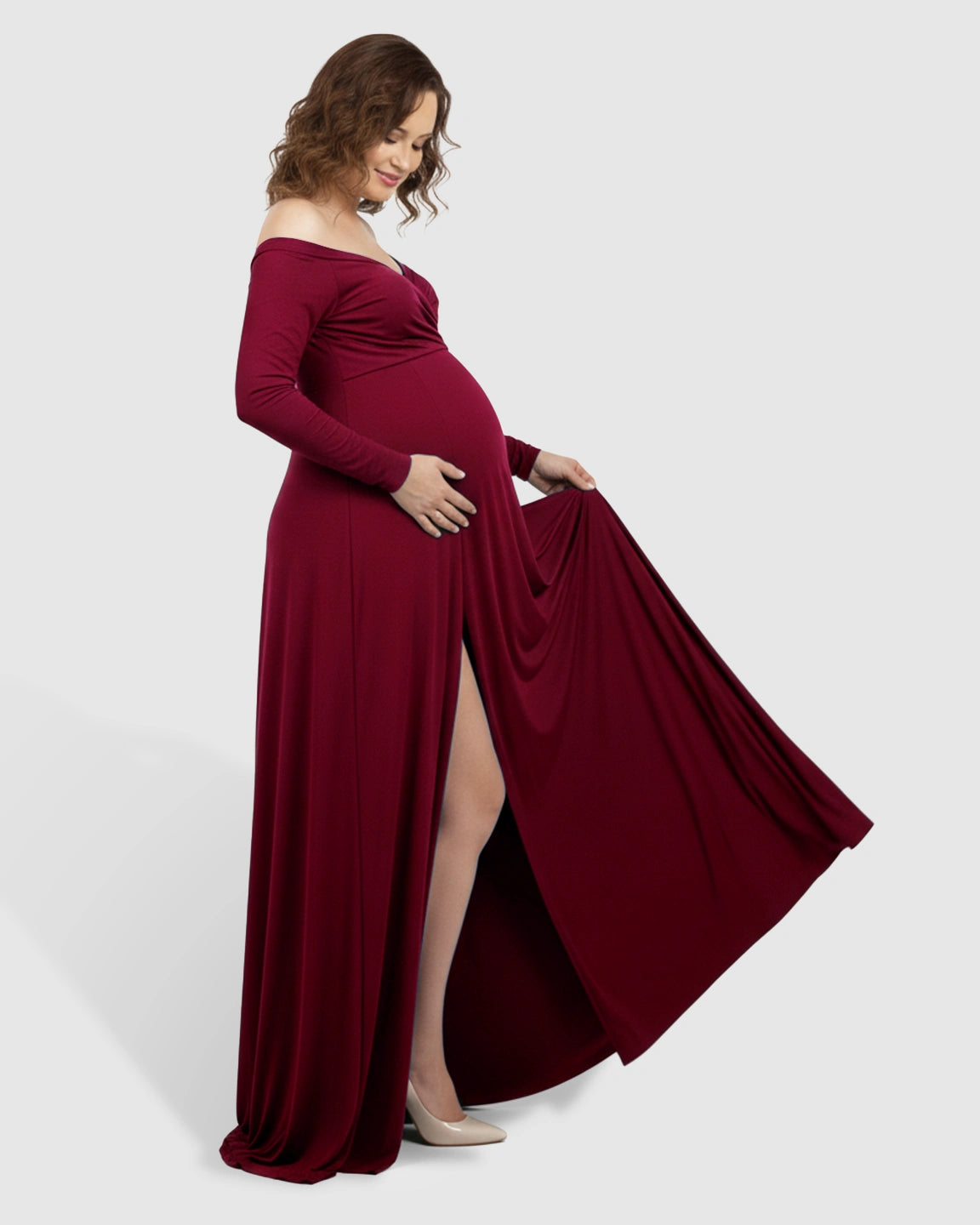 Off-Shoulder Fitted Silhouette Maternity Maxi Dress