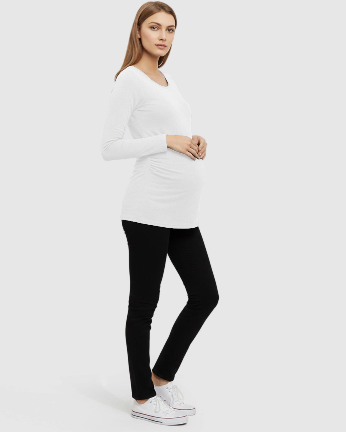 Side-Ruched Slim Fit Long Sleeve Maternity Top