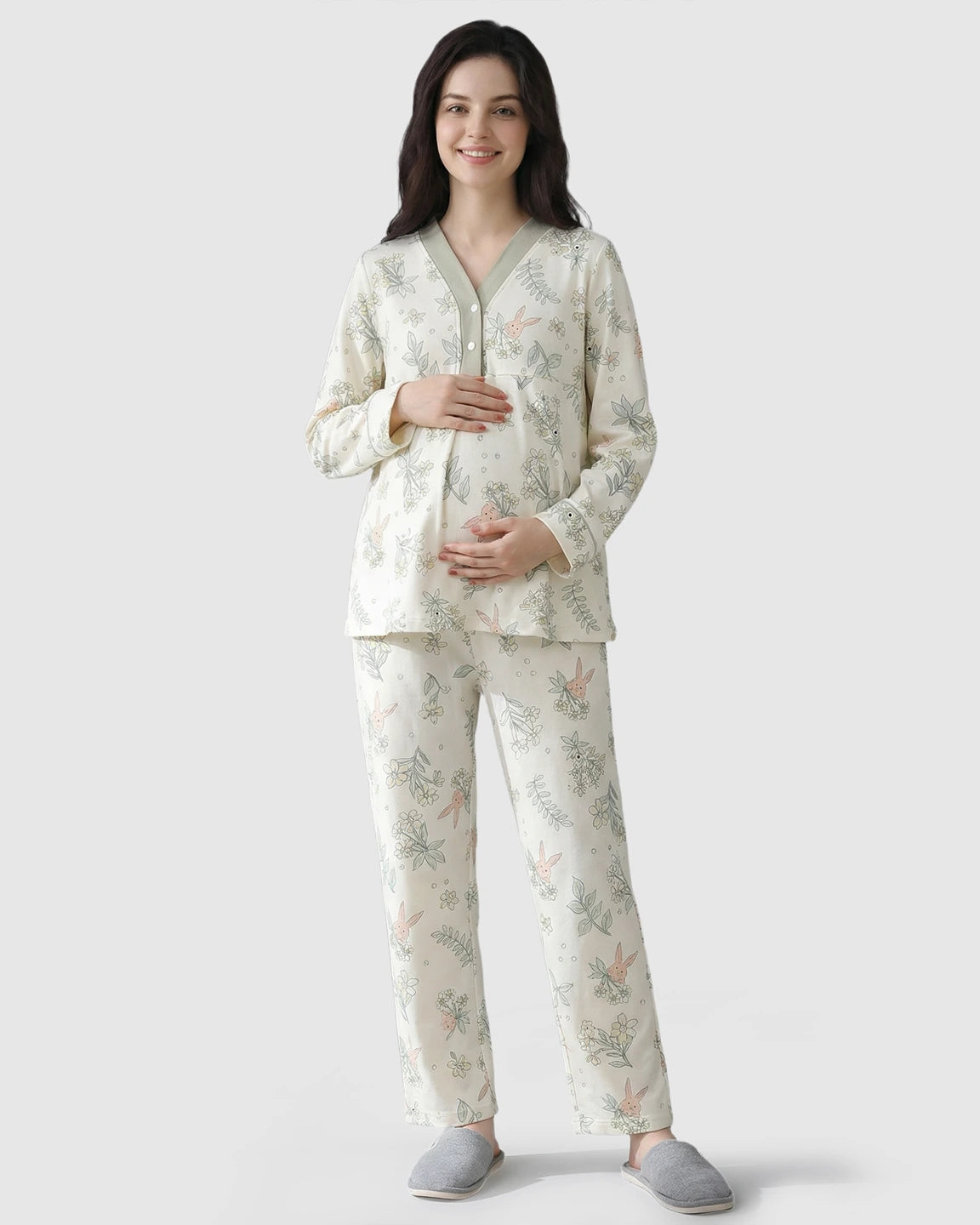 Easy Access Plant Print Maternity Sleepwear Set