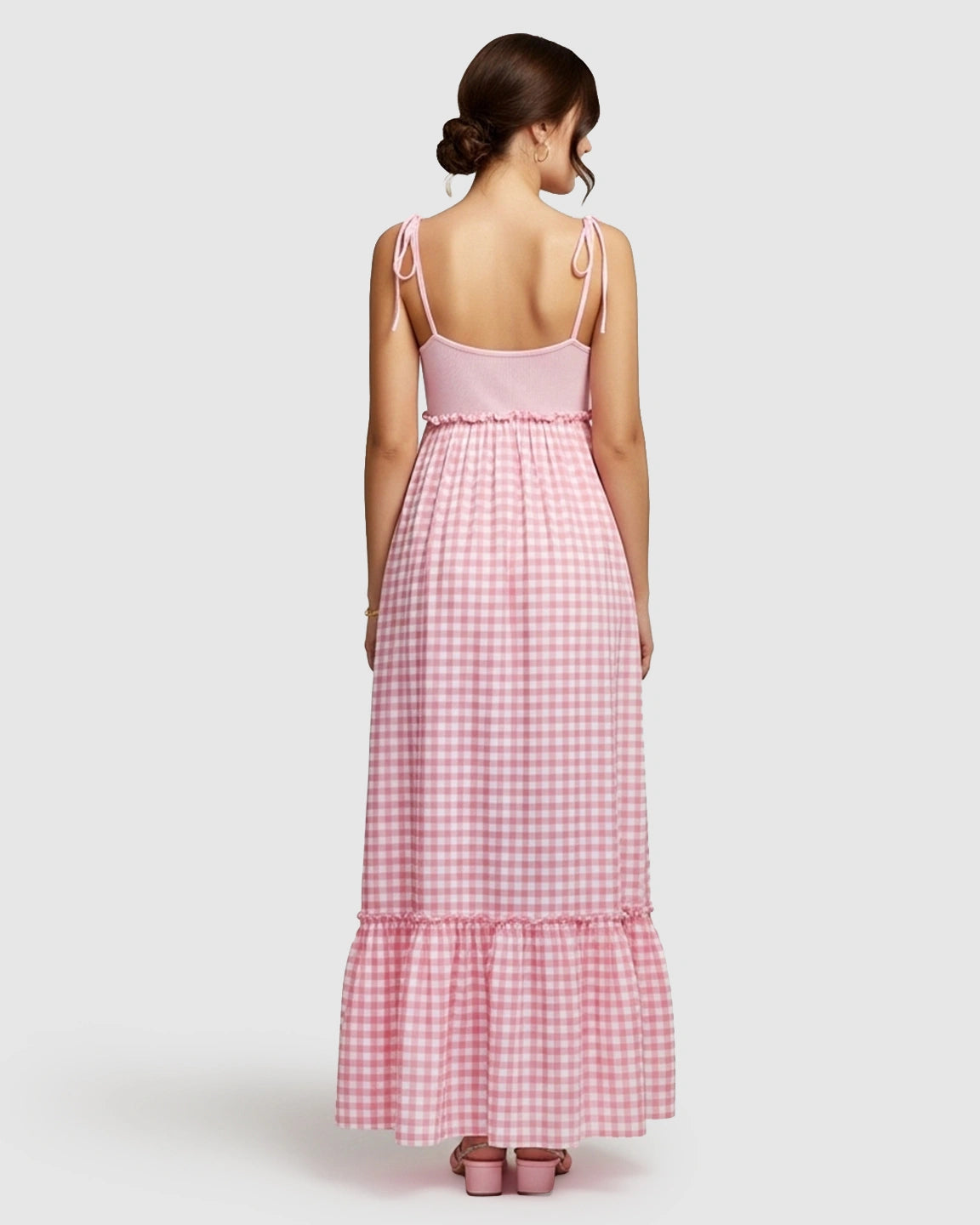 Spaghetti Strap Plaid Patchwork Maternity Maxi Dress