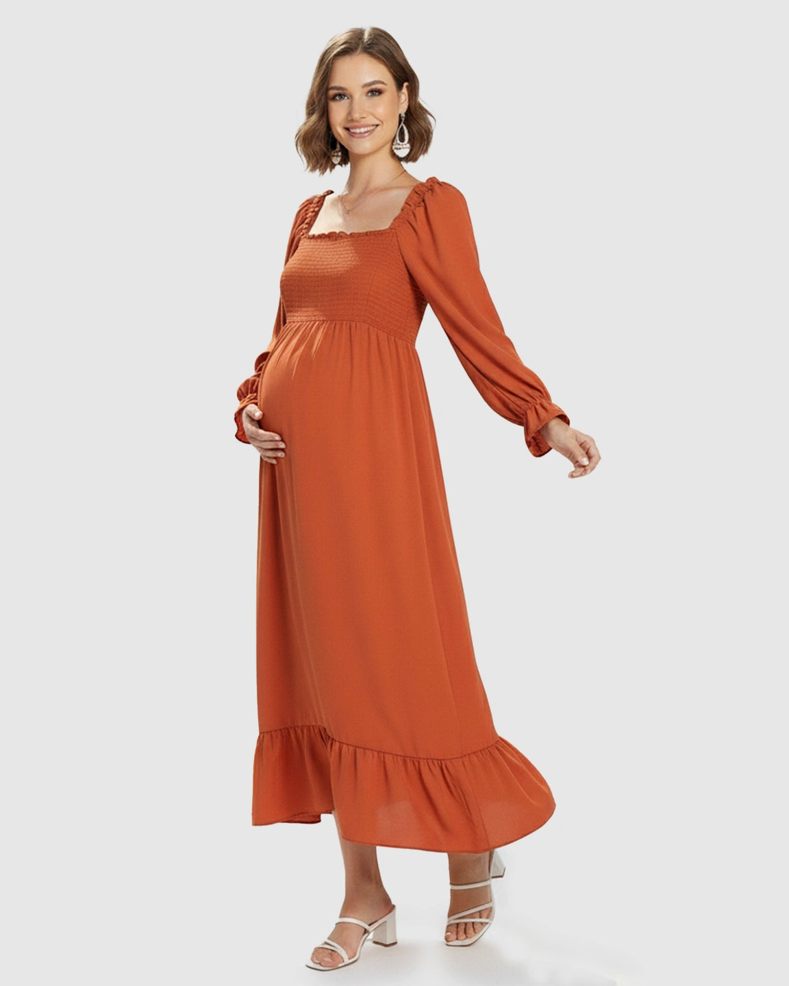 Bishop Sleeves Retro Elegant Maternity Maxi Dress