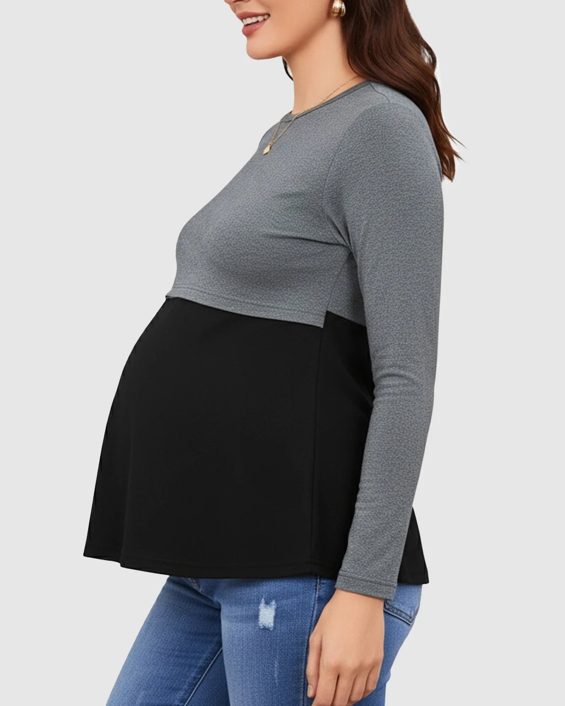 Double-Layer Nursing Access Color-Block Maternity Top