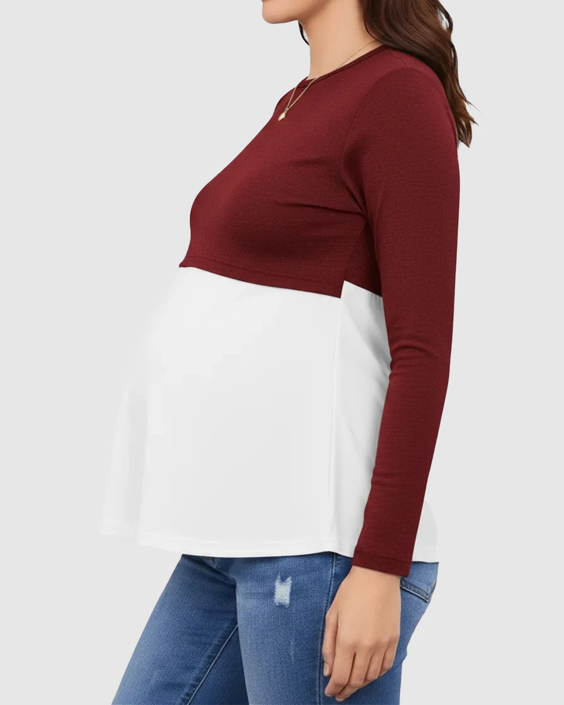 Double-Layer Nursing Access Color-Block Maternity Top