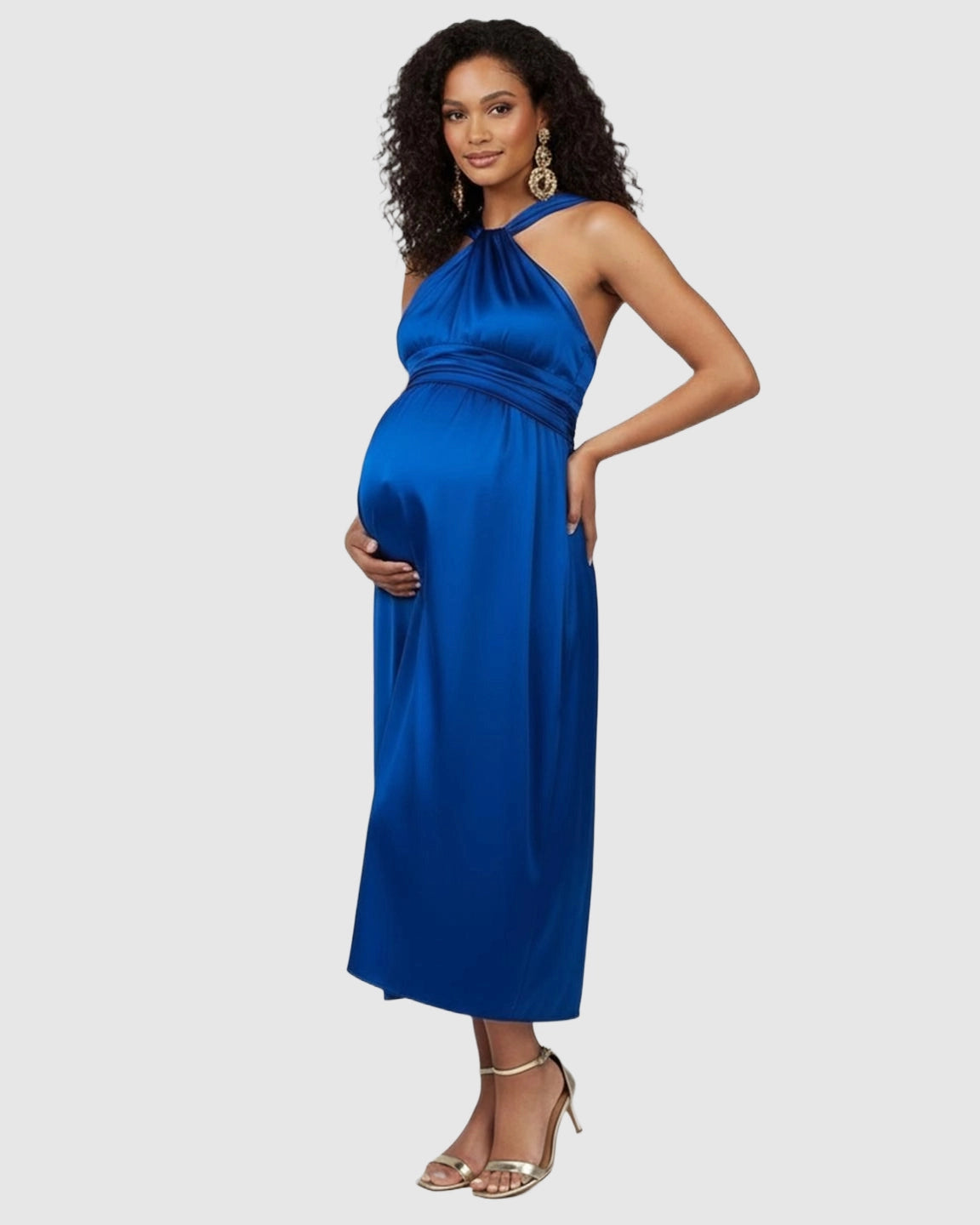Elegant Halter Neck Tie Waist Maternity Maxi Dress