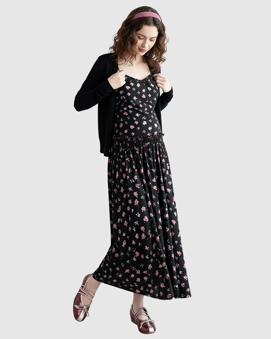 Floral Print Cami Flared Maternity Maxi Dress