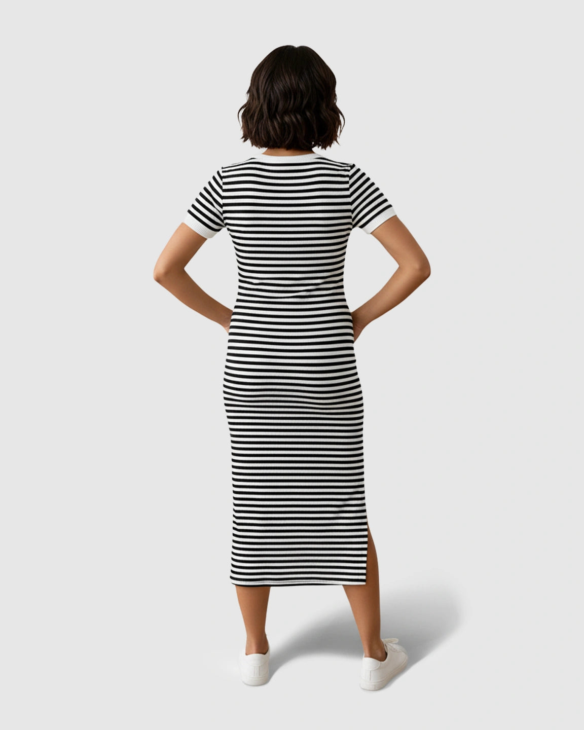 Striped Slim-Fit Maternity Midi Dress with Side Slit