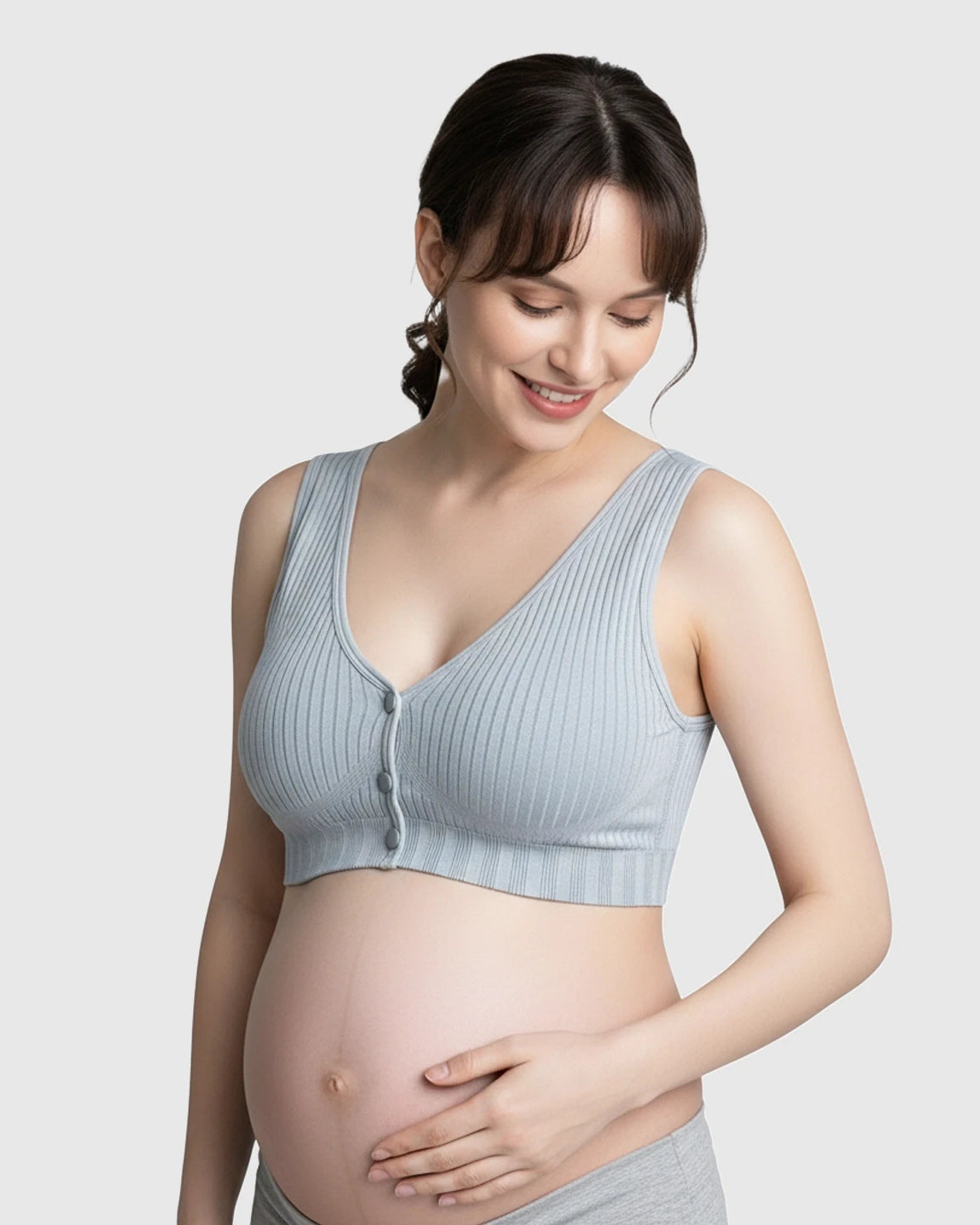 Front-Button Ribbed Wireless Nursing Bra