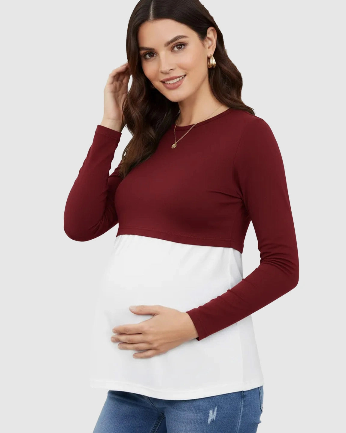 Double-Layer Nursing Access Color-Block Maternity Top