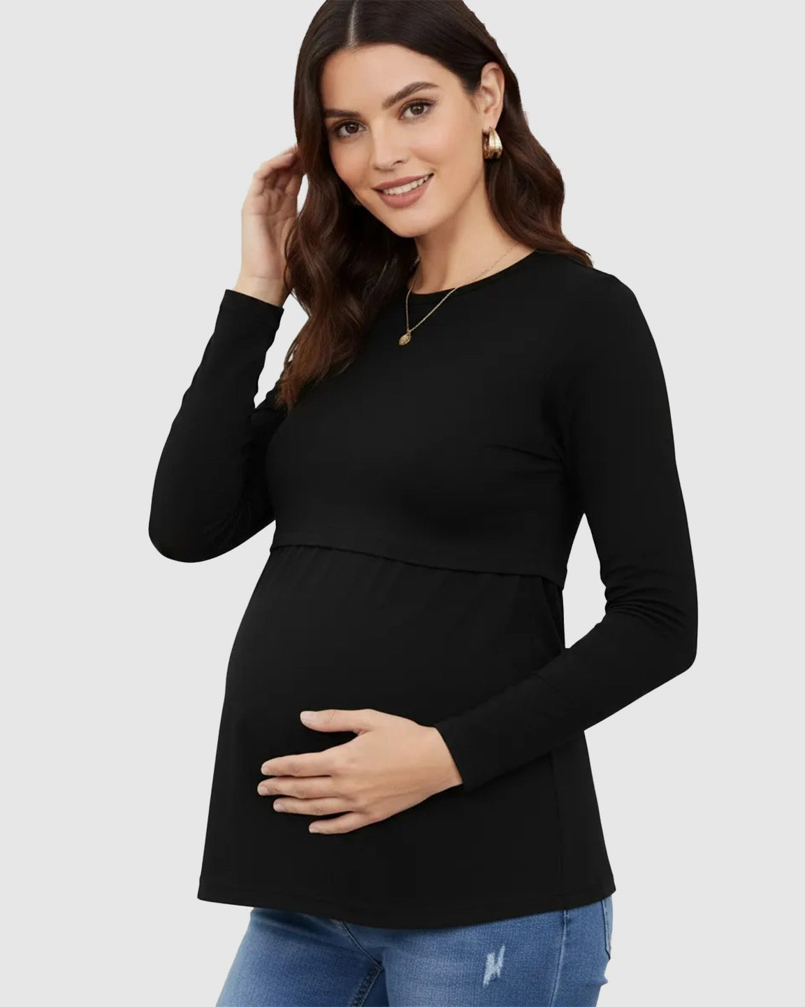 Double-Layer Nursing Access Color-Block Maternity Top