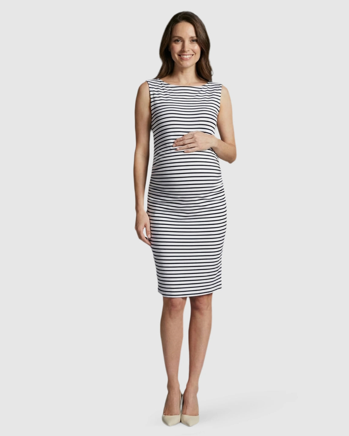 Striped Sleeveless Bodycon Maternity Midi Dress