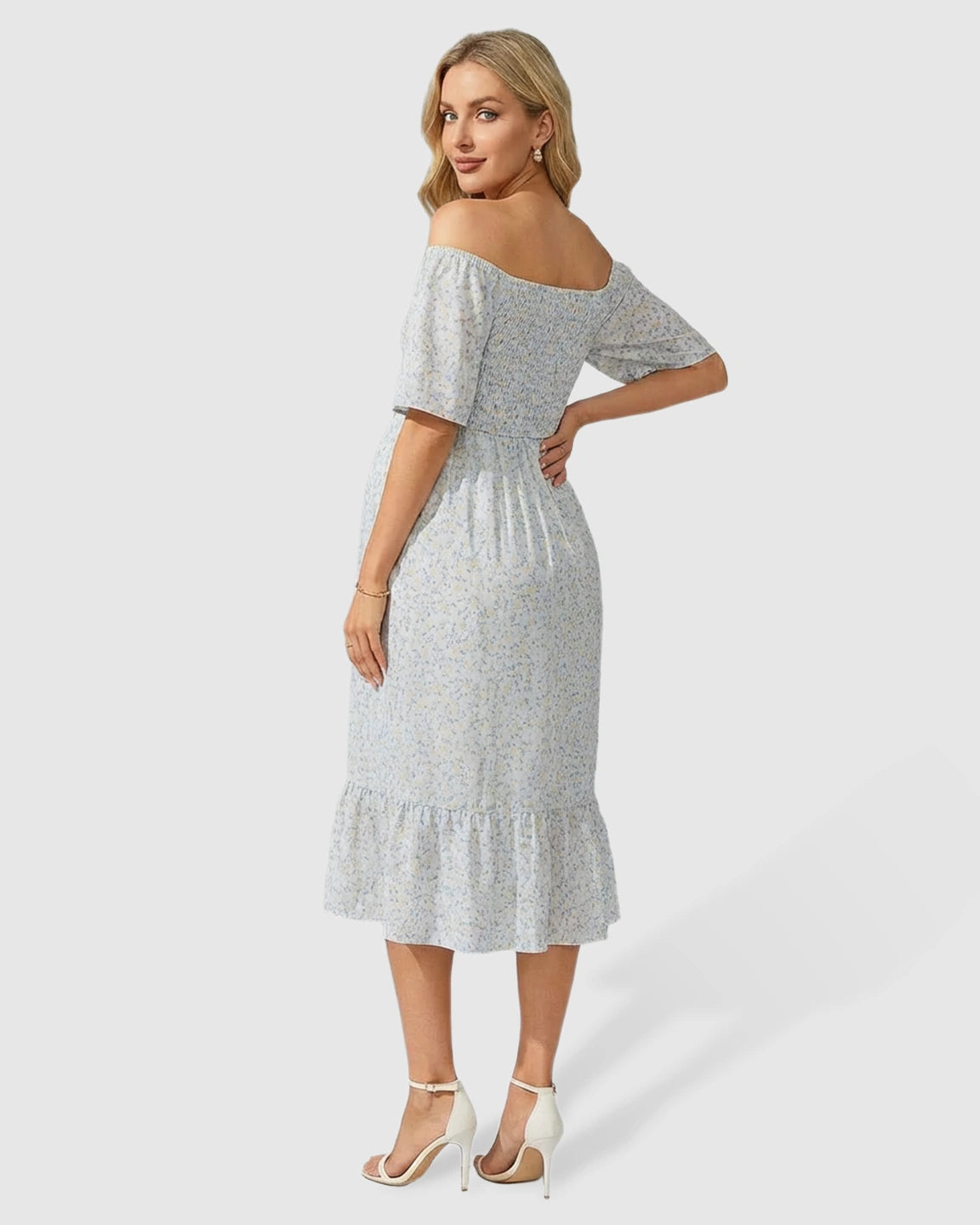 Flounce Sleeves Floral Print Maternity Day Dress