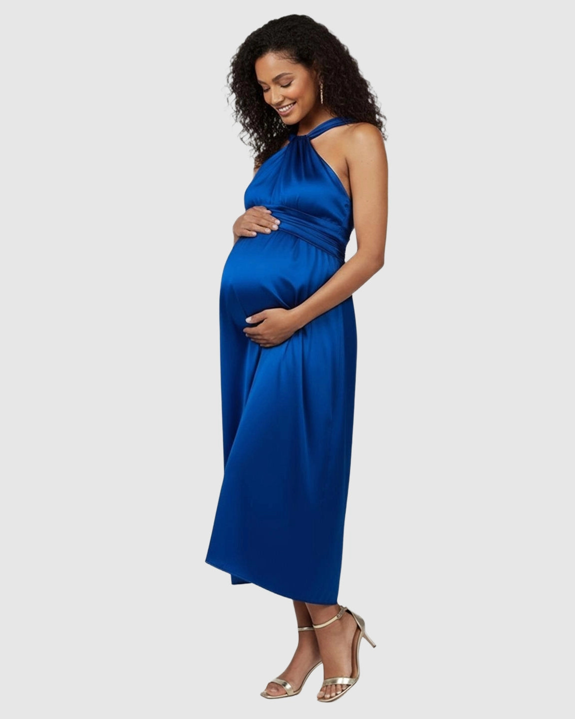 Elegant Halter Neck Tie Waist Maternity Maxi Dress