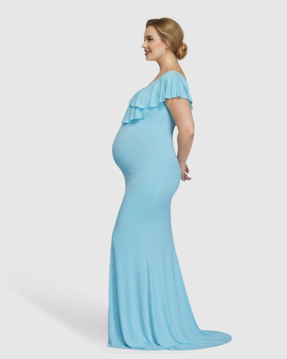 Off-Shoulder Ruffled Bodycon Maternity Maxi Dress