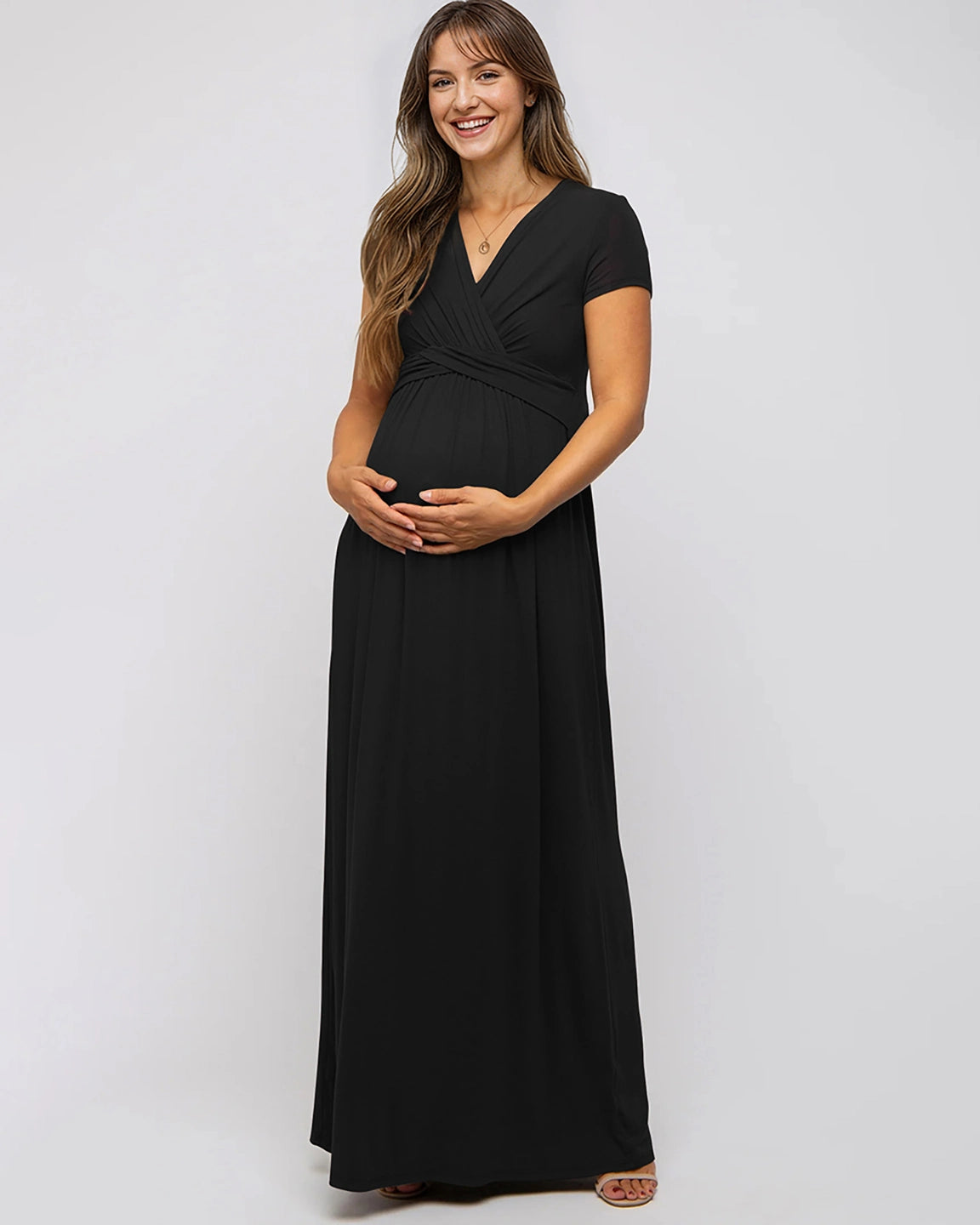 Twist Front Draped Maternity Nursing Maxi Dress