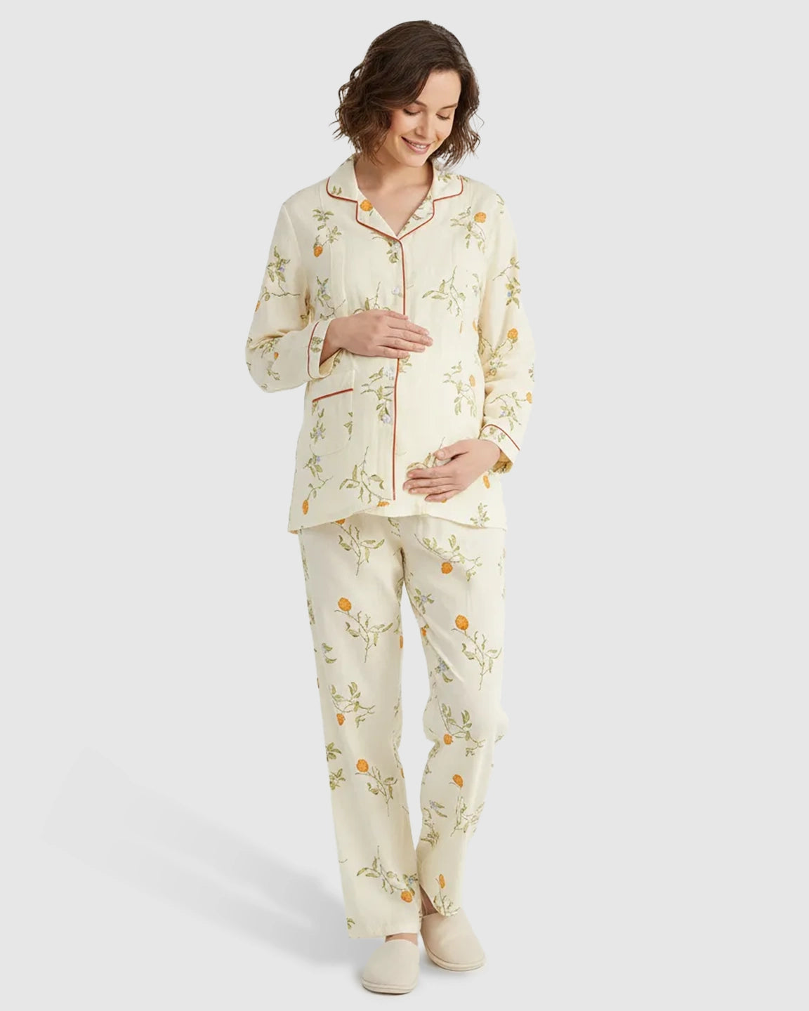 Button Front Pomegranate Print Maternity Sleepwear Set