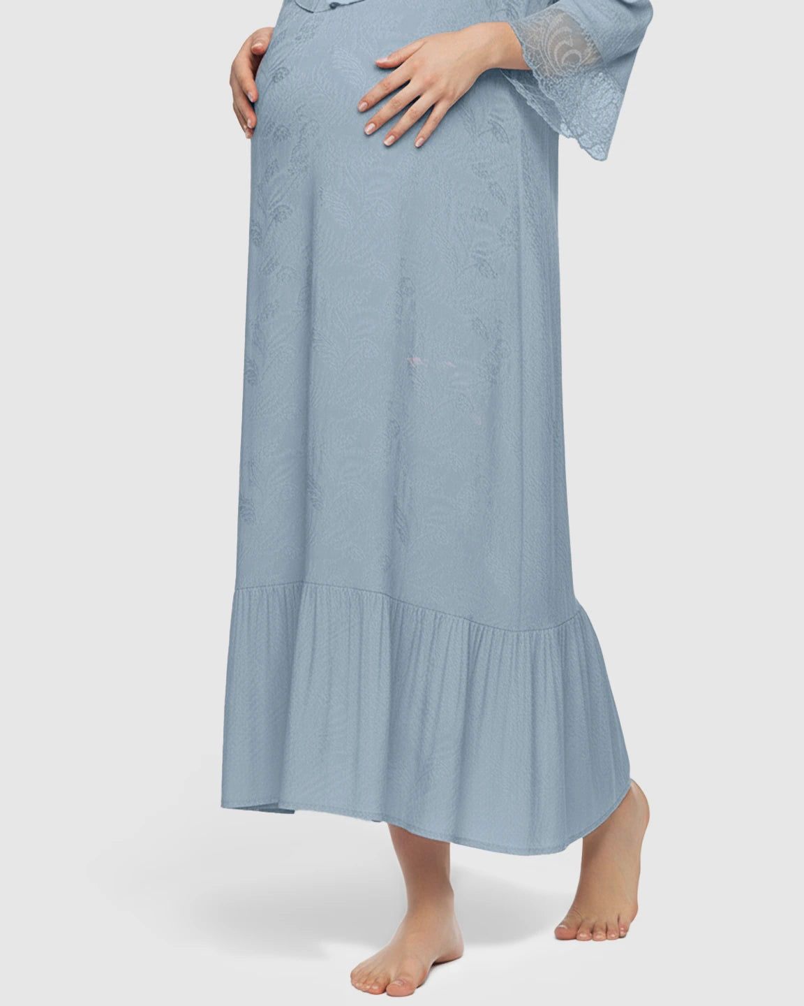 Embroidered Ruffle Flowing Fit Maternity Midi Dress