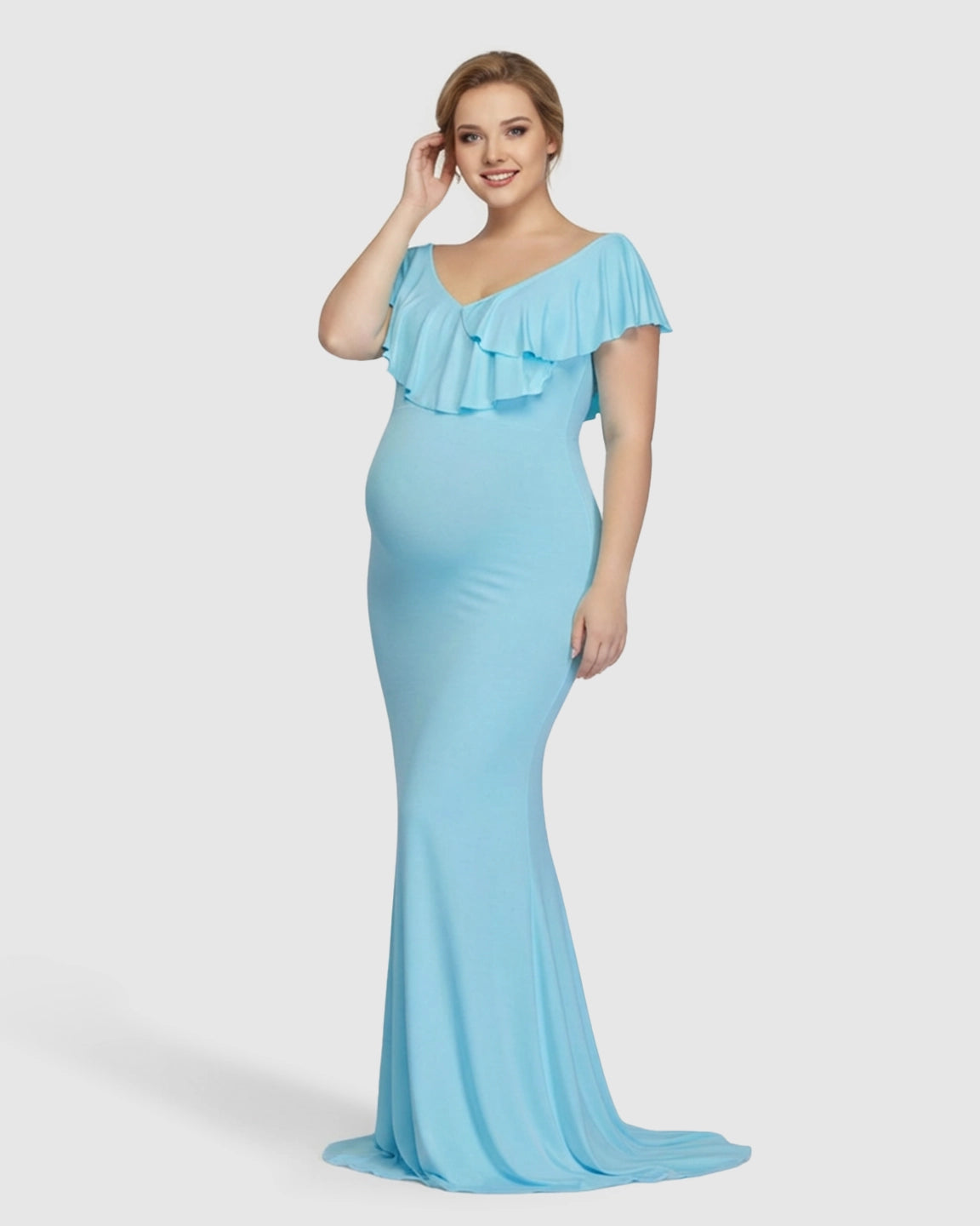 Off-Shoulder Ruffled Bodycon Maternity Maxi Dress