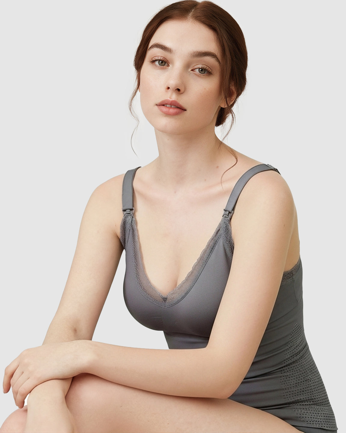 Seamless Lace-Trim V-Neck Nursing Cami